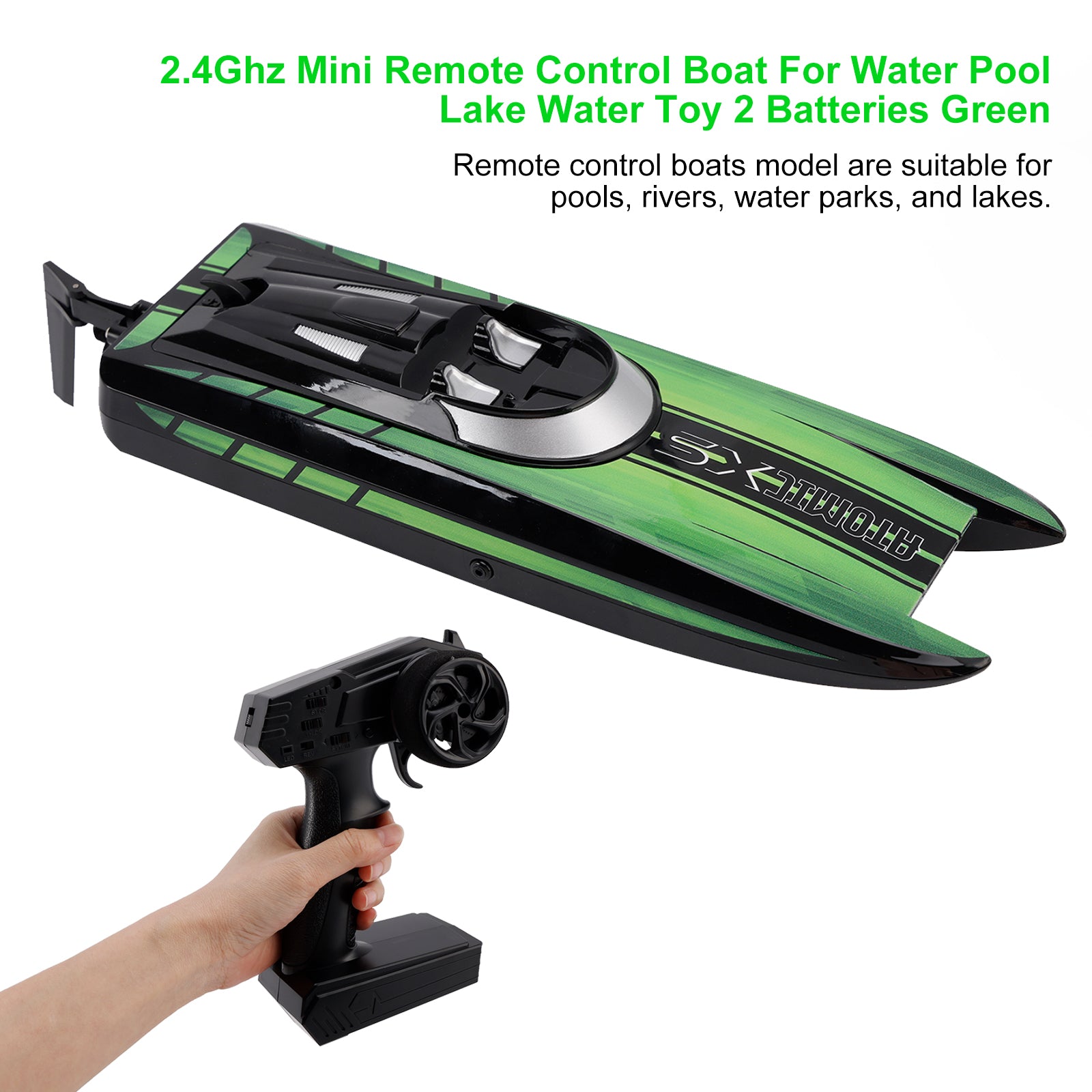 2.4Ghz Mini Remote Control Boat For Water Pool Lake Water Toy 2 Batteries Green