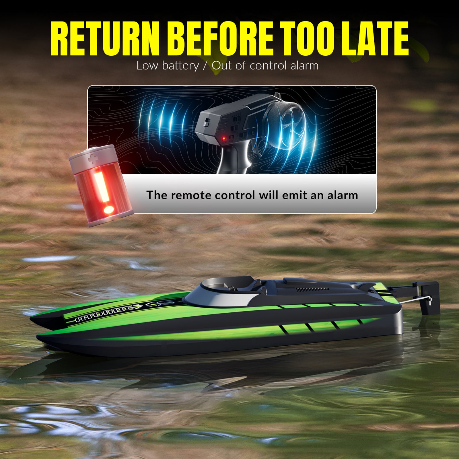 2.4Ghz Mini Remote Control Boat For Water Pool Lake Water Toy 2 Batteries Green