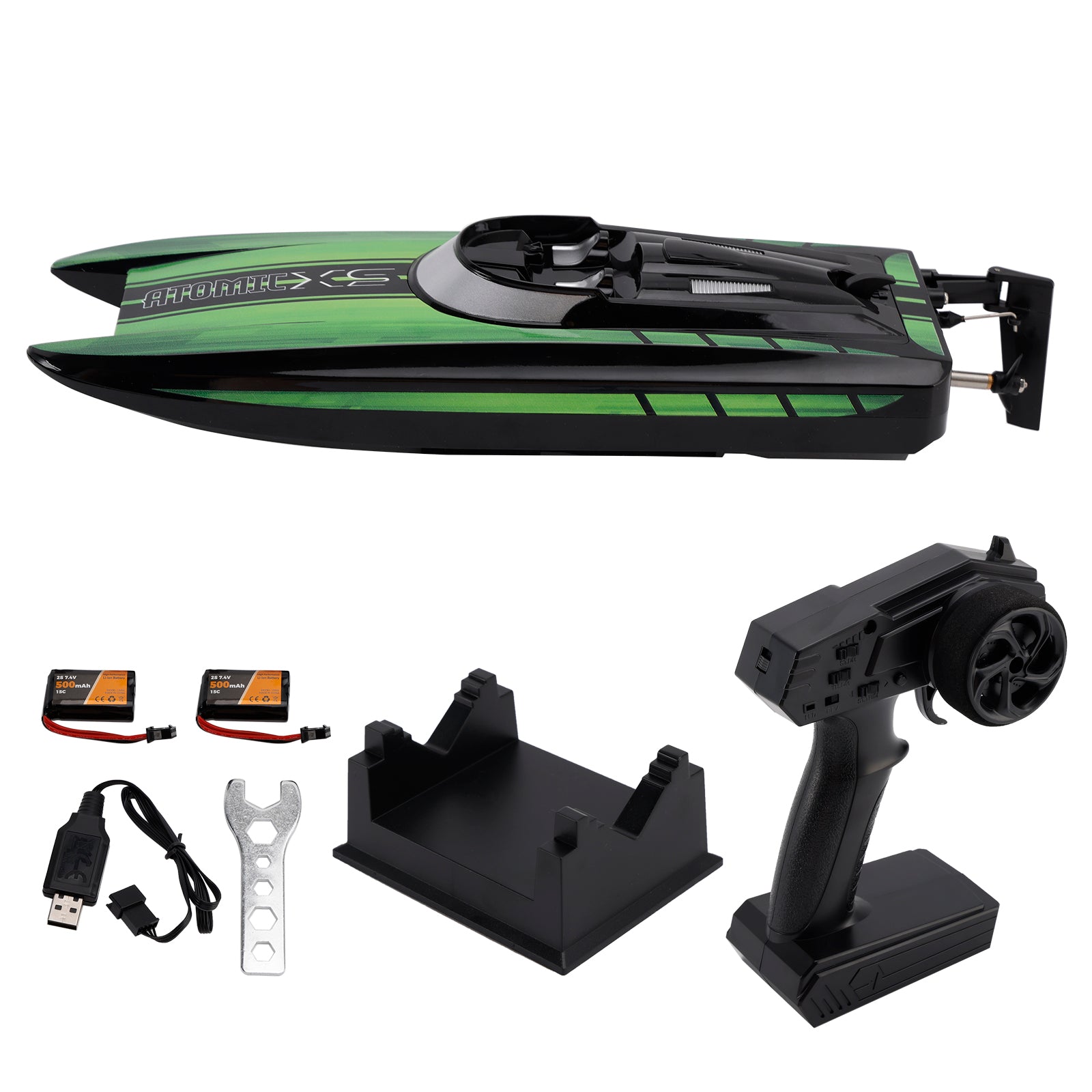 2.4Ghz Mini Remote Control Boat For Water Pool Lake Water Toy 2 Batteries Green