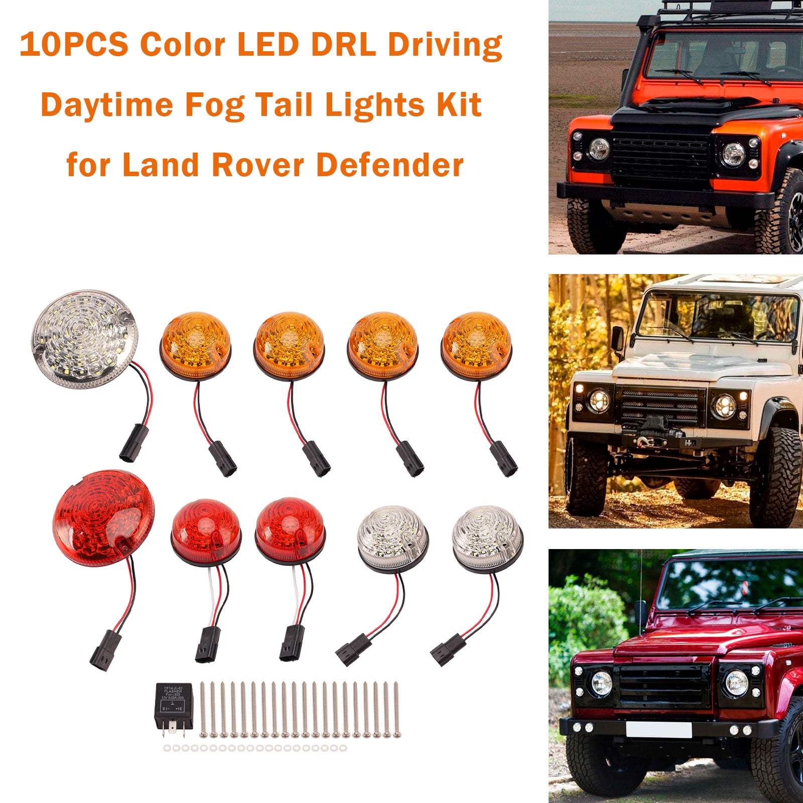 10PCS Color LED DRL Driving Daytime Fog Tail Lights Kit for Land Rover Defender