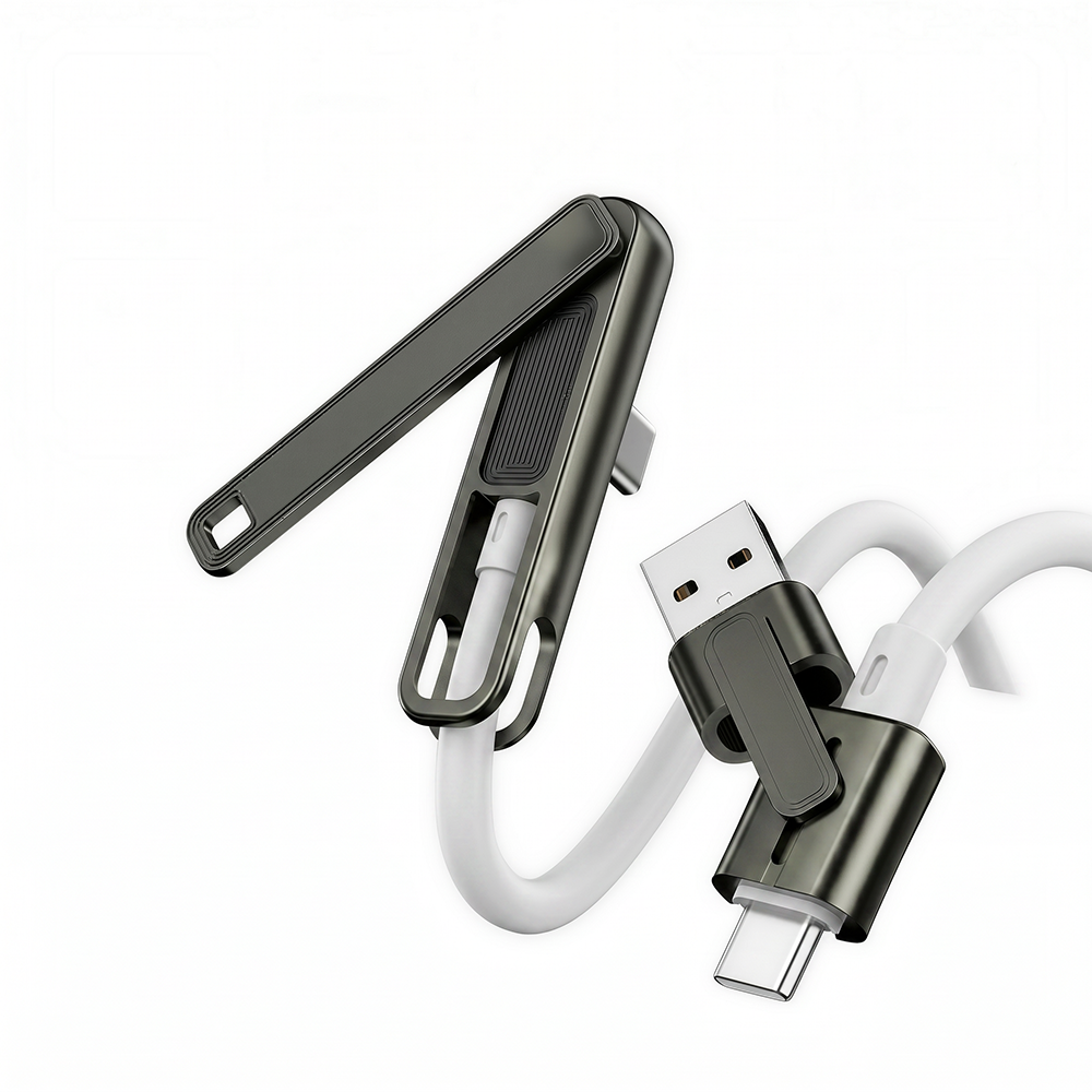 100W Silicone Zinc Alloy 3-in-1 Fast Charging Data Cable Stand for Watching TV Series and Playing Games - a popular charging cable for iPhone/Samsung/Android Phones