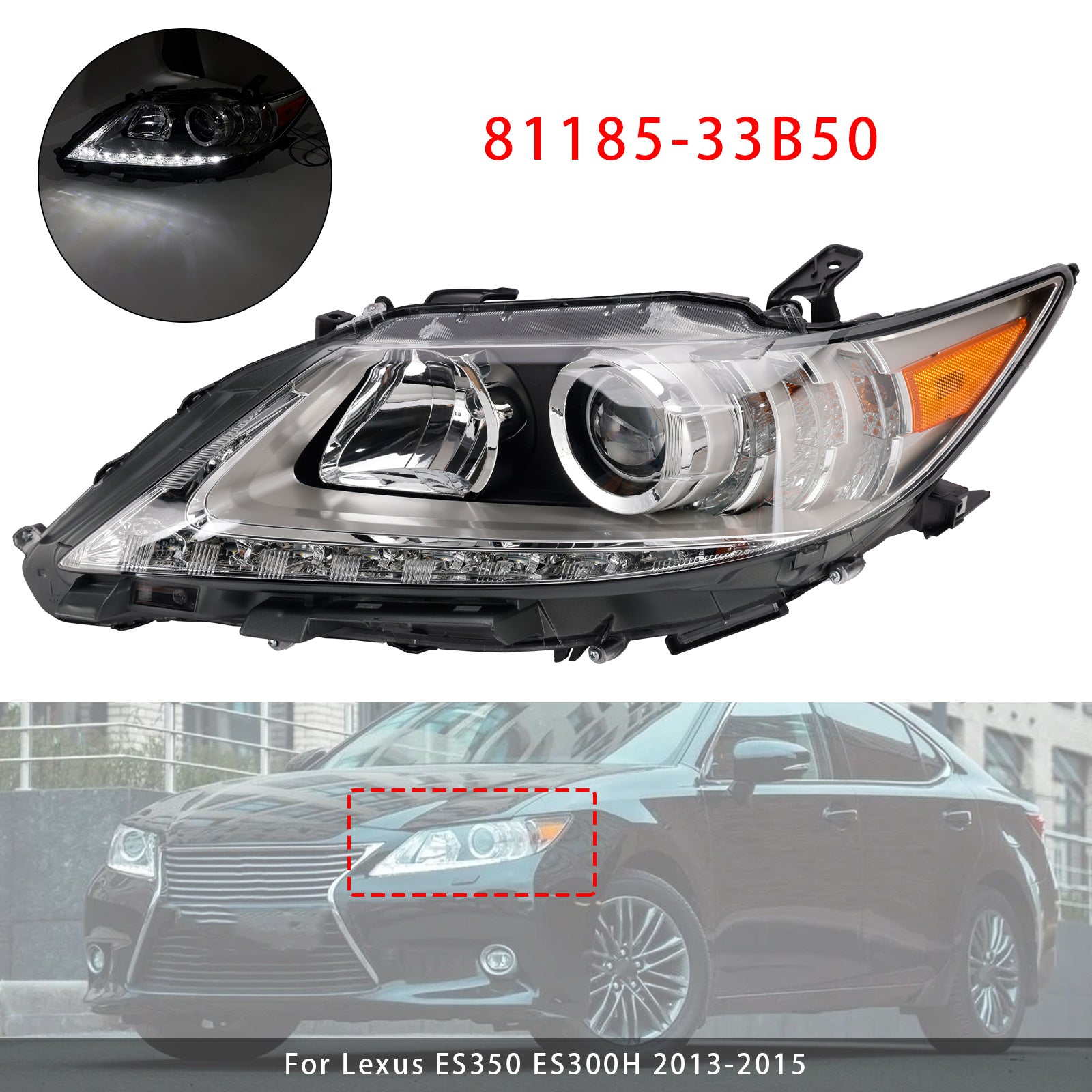 Left Hid Xenon Headlight 81185-33B50 For Lexus Es350 Es300H 2013-2015