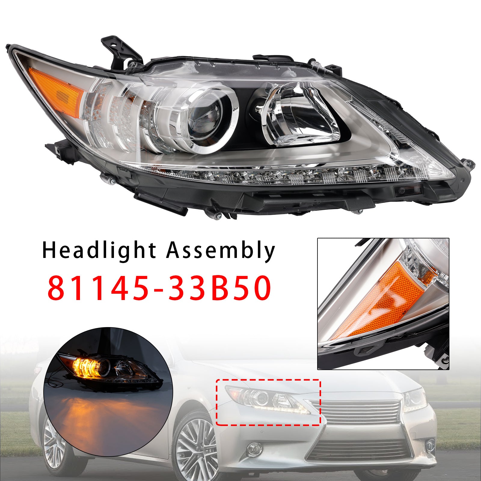 Right Hid Xenon Headlight 81145-33B50 For Lexus Es350 Es300H 2013-2015