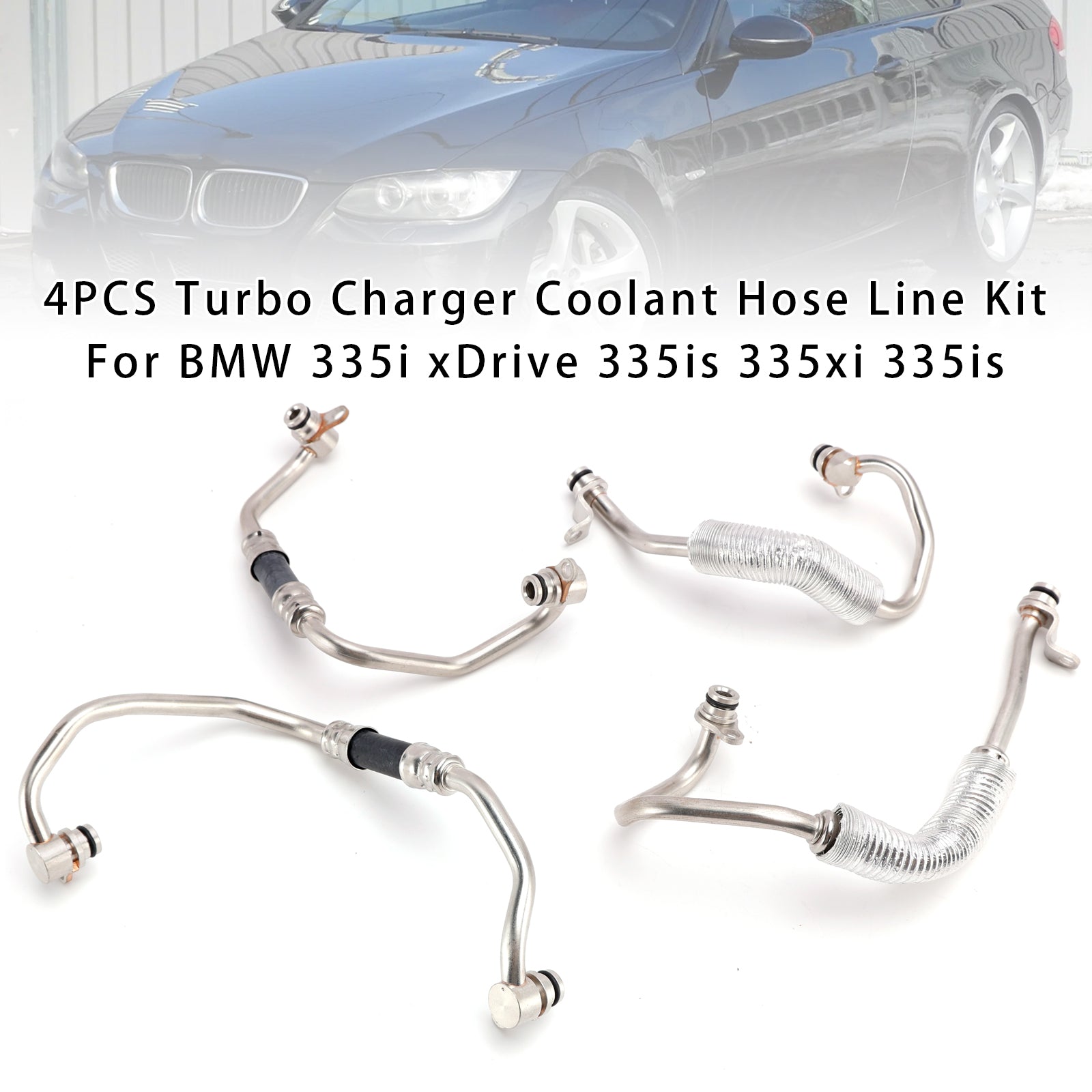 4PCS Turbo Charger Coolant Hose Line Kit For BMW 335i xDrive 335is 335xi 335is