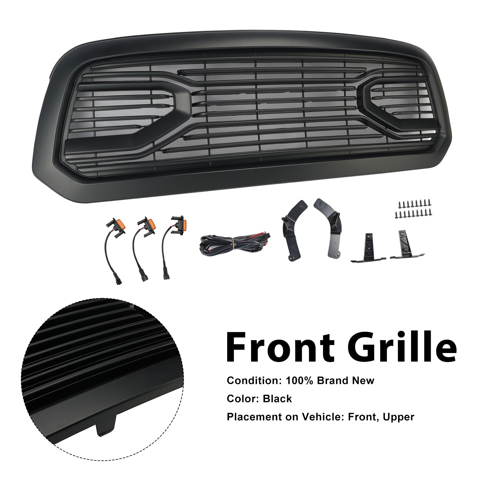 Black Big Horn Style Front Bumper Grill Grille Fit Dodge Ram 1500 2013-2018