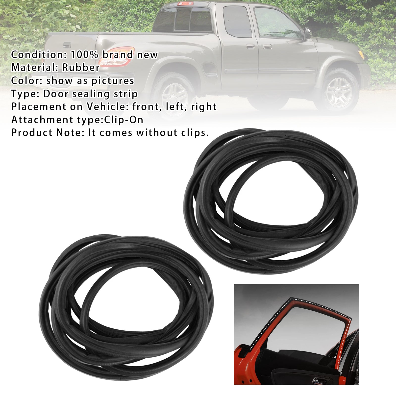 2Pcs Front Door Seal Weatherstrip For Toyota Tundra 00-2006 Extended Cab Pickup