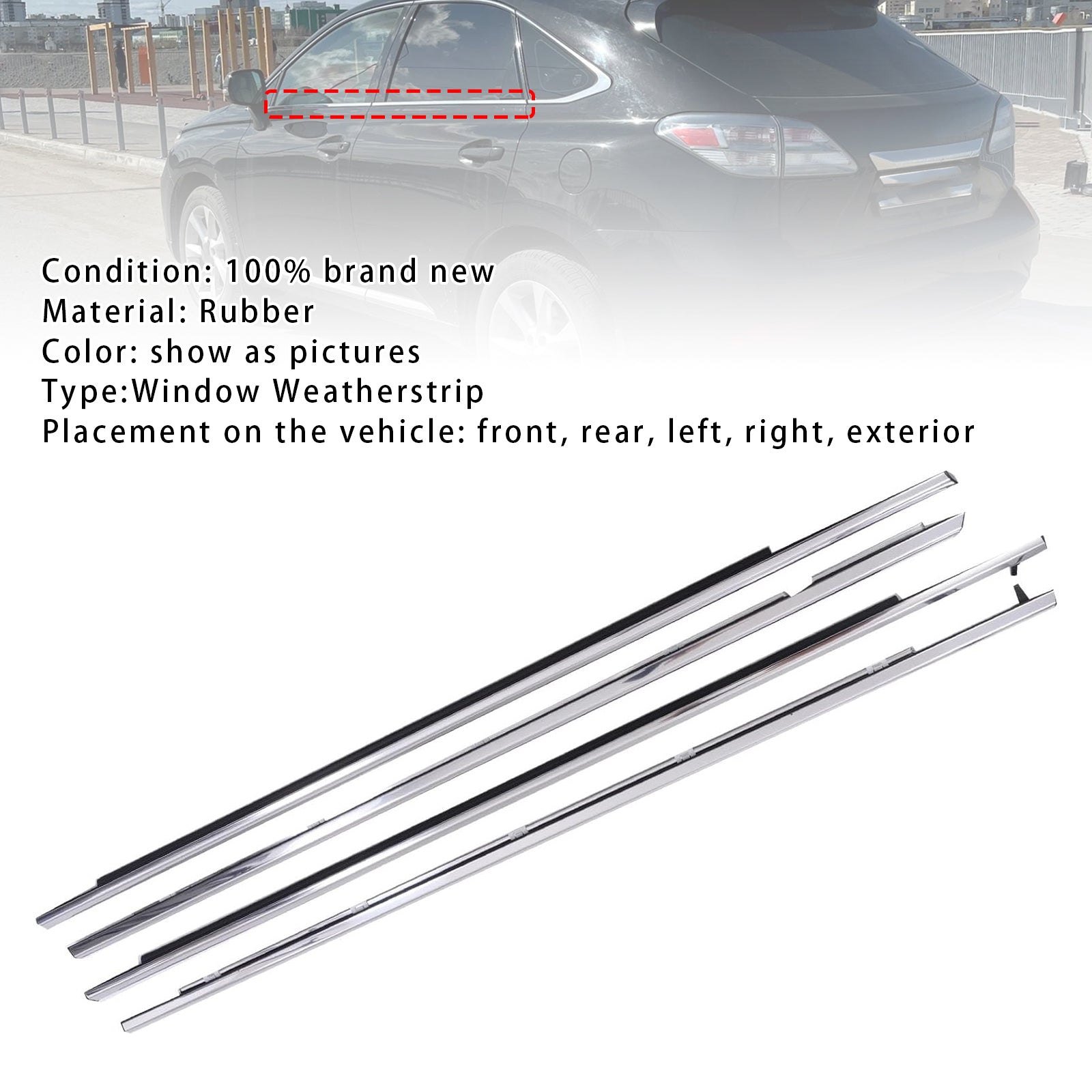 4Pcs Car Outer Window Weatherstrip Seal Belt For Lexus RX270/350/450H 2008-2014