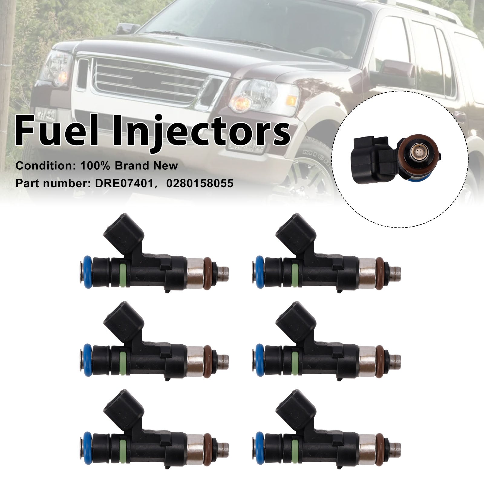 6PC DRE07401 Fuel Injectors 0280158055 For Mercury Mountaineer Ford Explorer