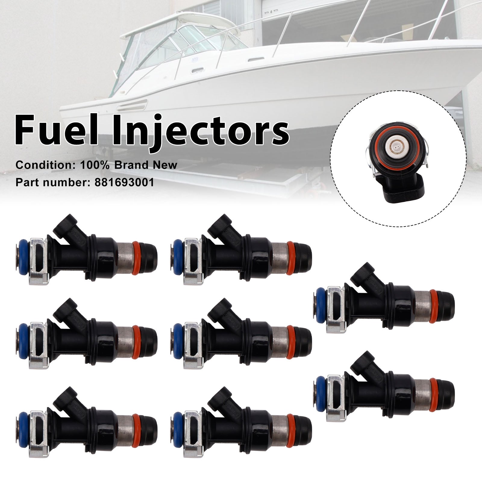 8PC 881693001 Fuel Injectors For MERCRUISER 8.1L 496 CID V8 GM Engines