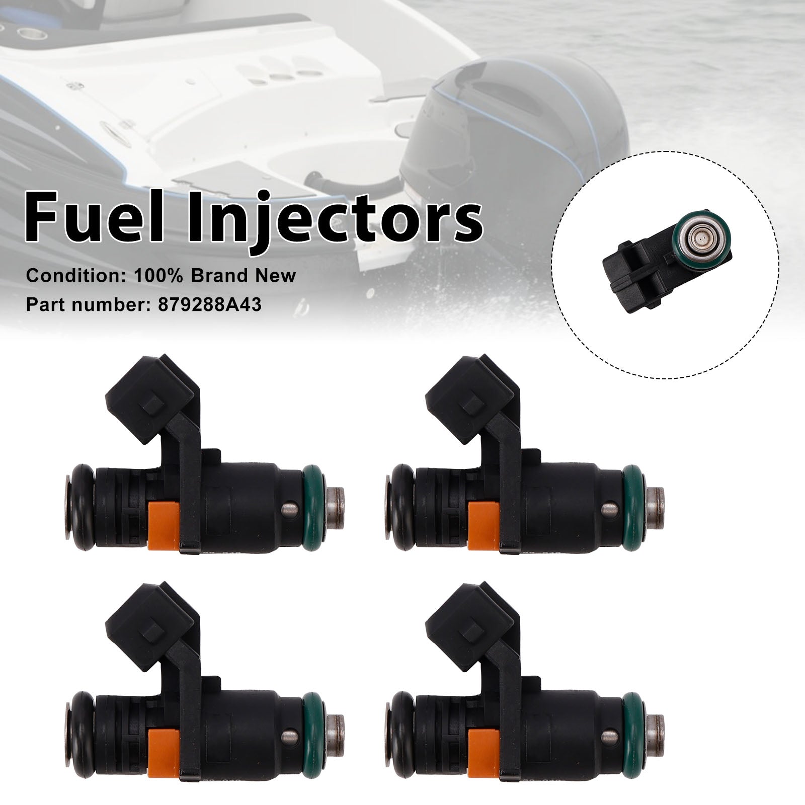 4PC 879288A43 Fuel Injectors For Mercruiser Sterndrive Gas Engines 3.0L
