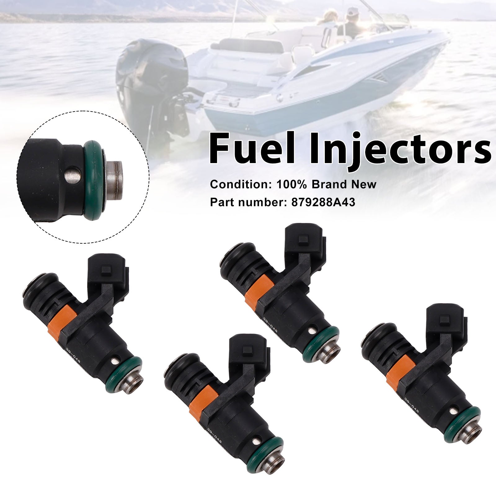 4PC 879288A43 Fuel Injectors For Mercruiser Sterndrive Gas Engines 3.0L