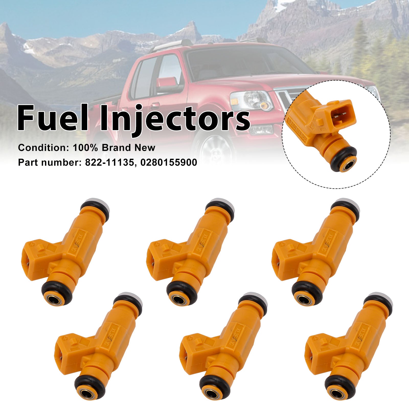 6PC 822-11135 Fuel Injectors ?0280155900 For Mercury Mountaineer Ford Explorer