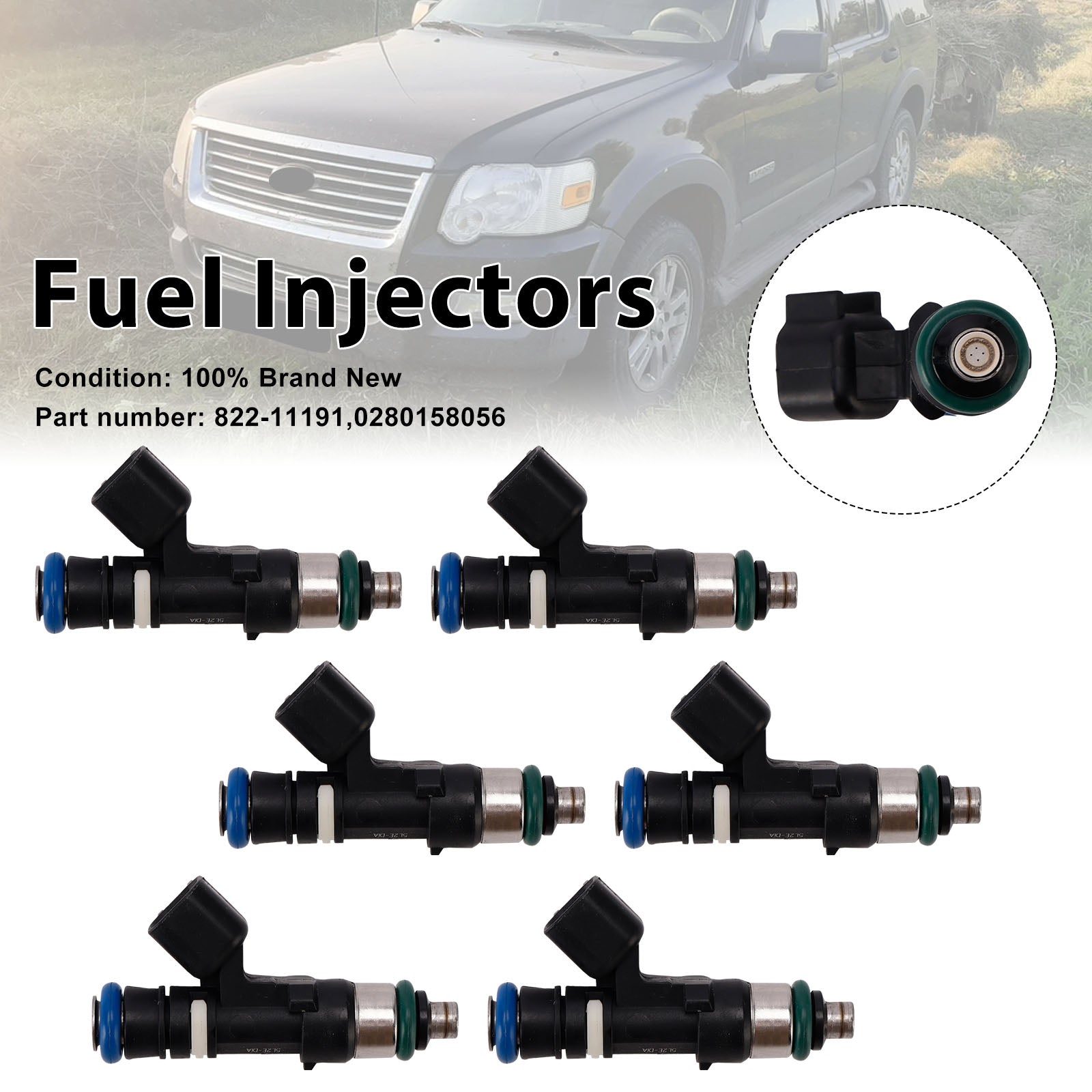 6PC 822-11191 Fuel Injectors 0280158056 For Mercury Mountaineer Ford