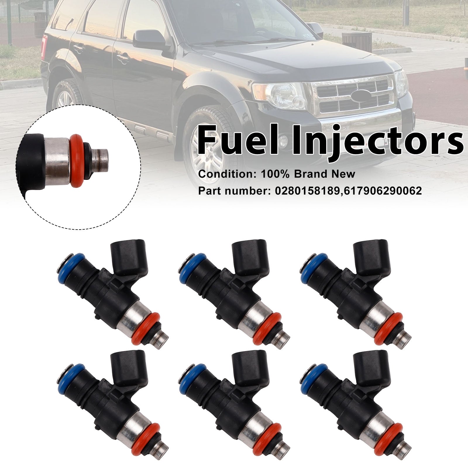 6PC 617906290062 Fuel Injectors 0280158189 For Mercury Mariner Ford 3.0L