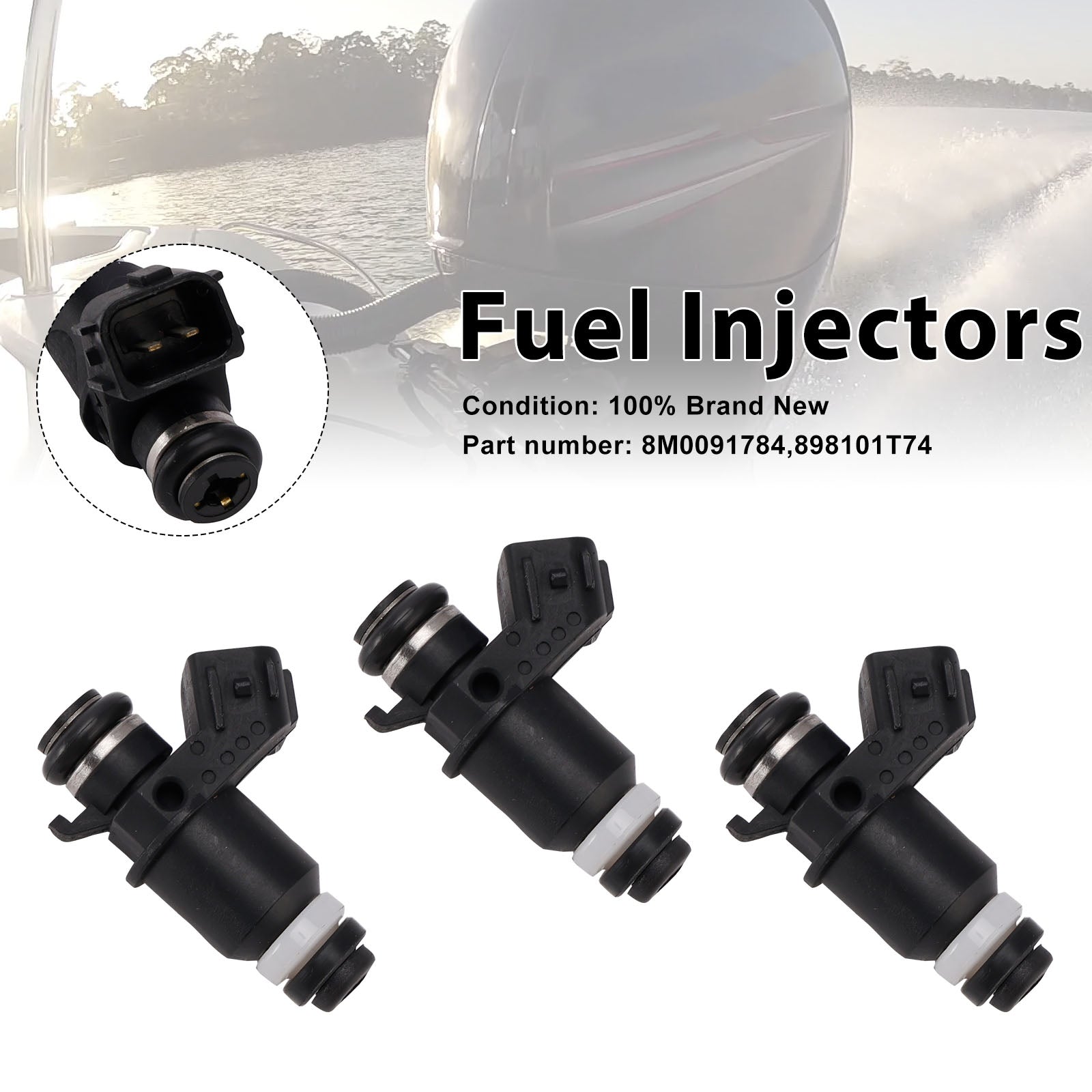 3PC 8M0091784 Fuel Injectors 898101T74 For Mercury Mariner Outboard 25HP 30HP