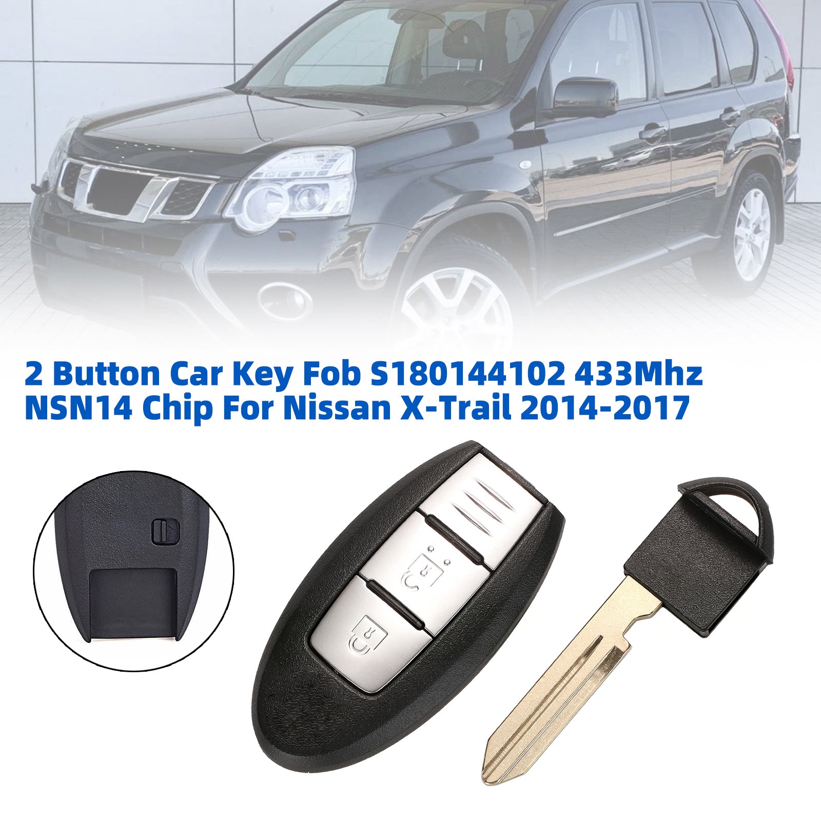 2 Button Car Key Fob S180144102 433Mhz NSN14 Chip For Nissan X-Trail 2014-2017