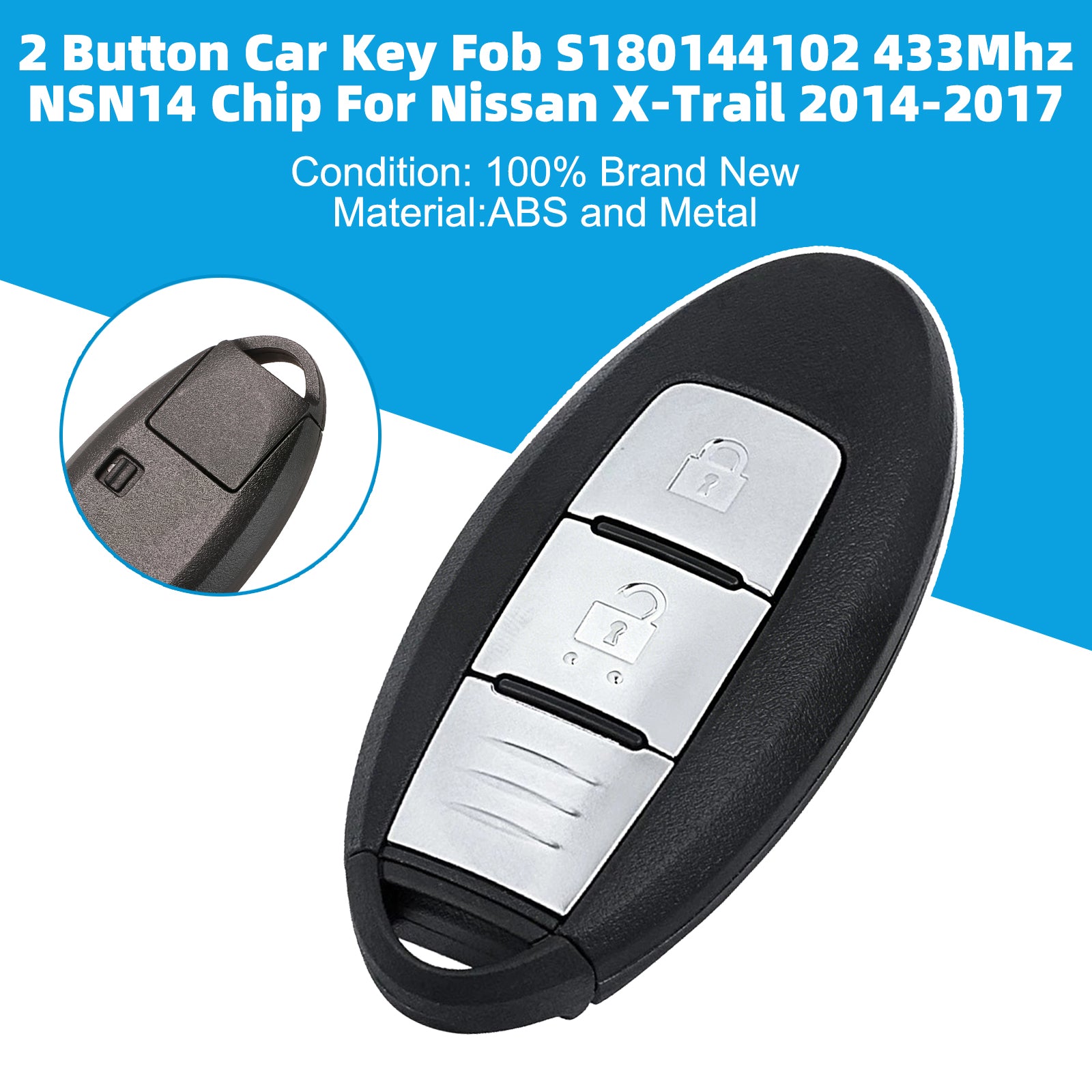 2 Button Car Key Fob S180144102 433Mhz NSN14 Chip For Nissan X-Trail 2014-2017