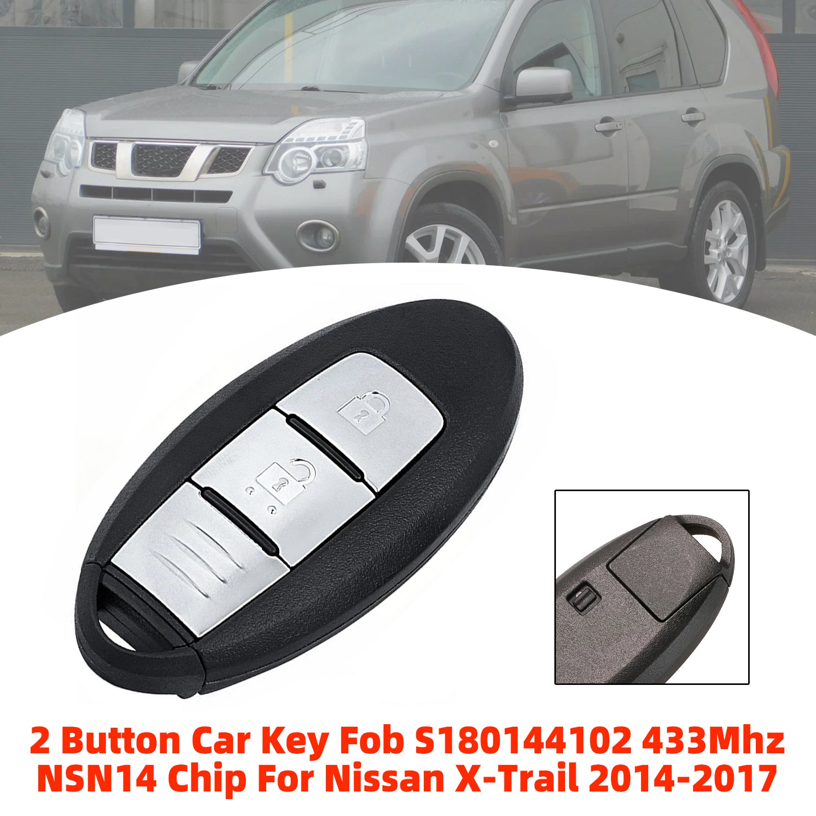 2 Button Car Key Fob S180144102 433Mhz NSN14 Chip For Nissan X-Trail 2014-2017