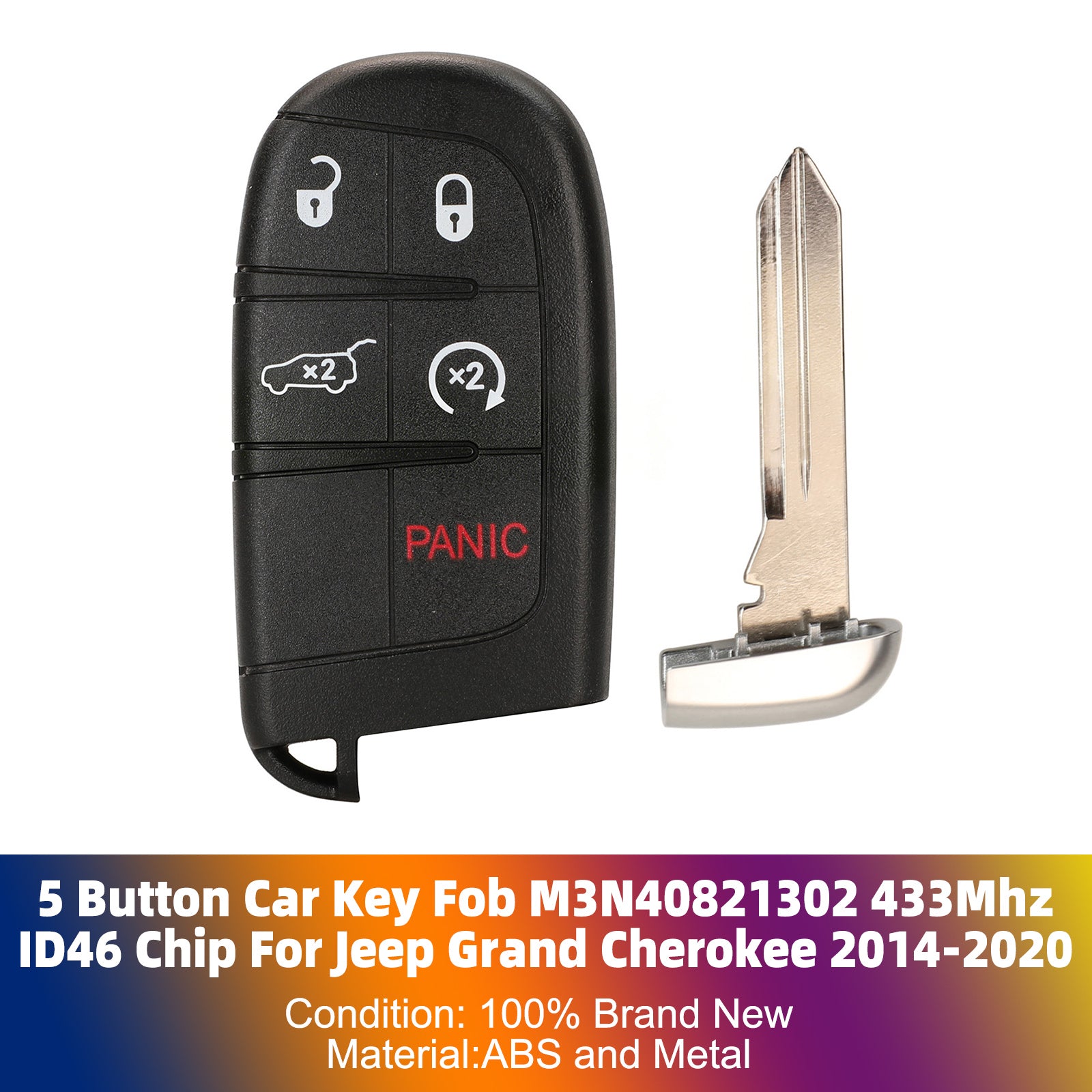 5 Button Car Key Fob M3N40821302 433Mhz ID46 Chip For Jeep Grand Cherokee 2014-2020