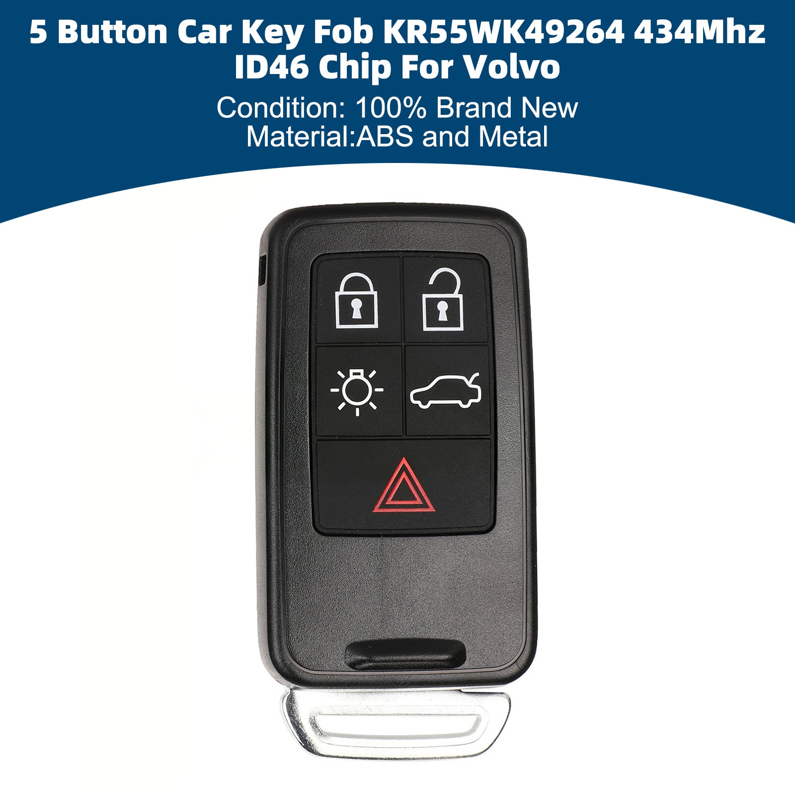 5 Button Car Key Fob KR55WK49264 434Mhz ID46 Chip For Volvo