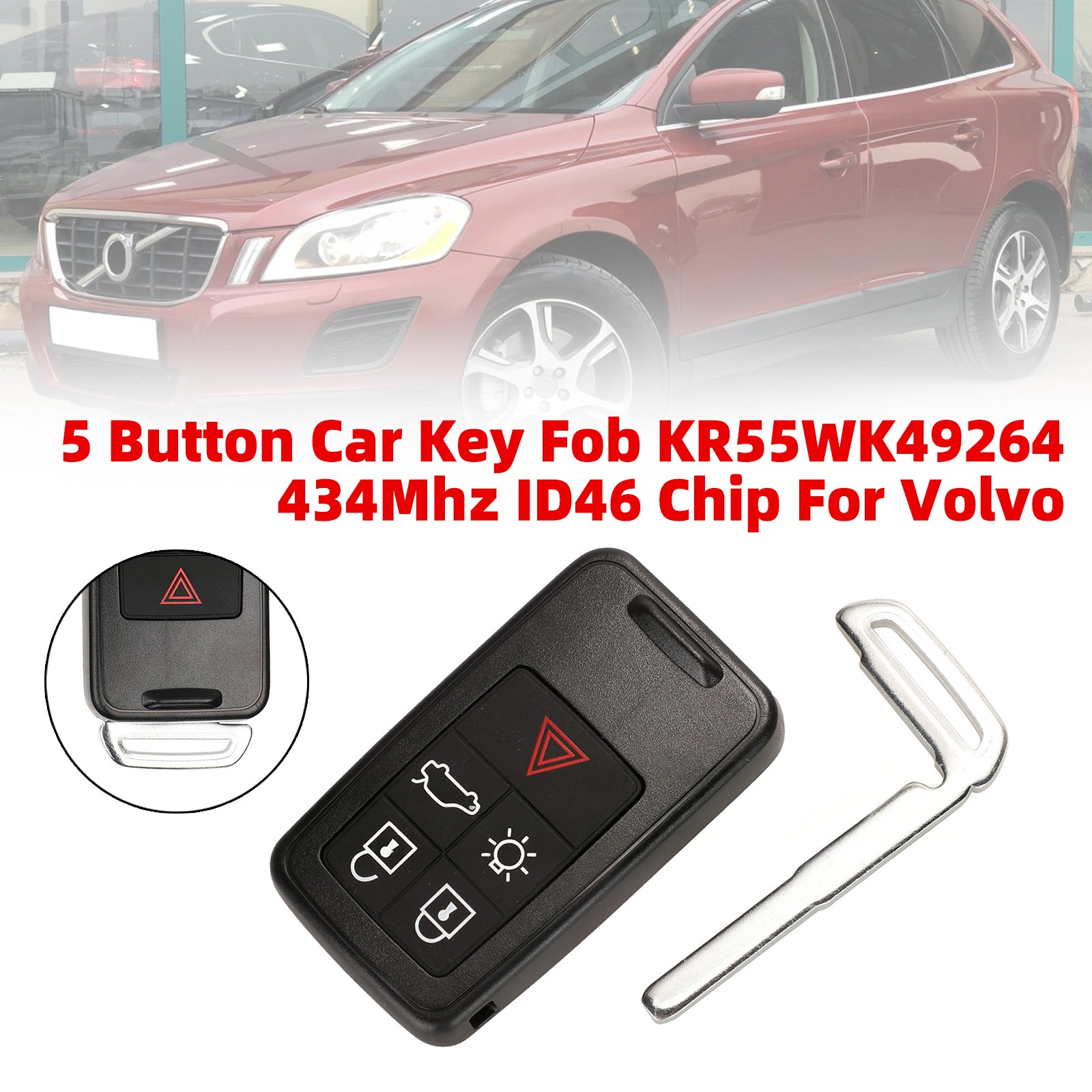 5 Button Car Key Fob KR55WK49264 434Mhz ID46 Chip For Volvo