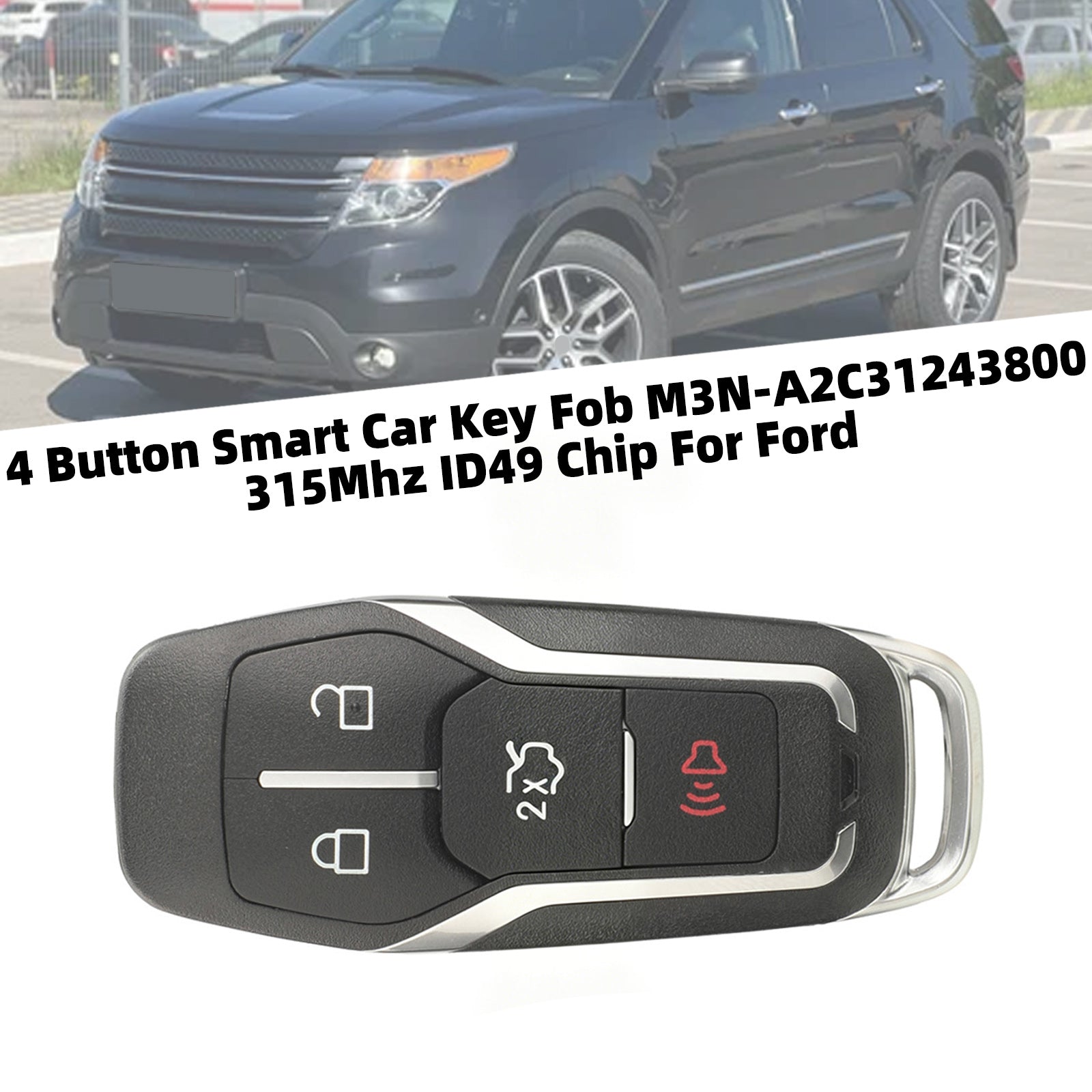 4 Button Smart Car Key Fob M3N-A2C31243800 315Mhz ID49 Chip For Ford