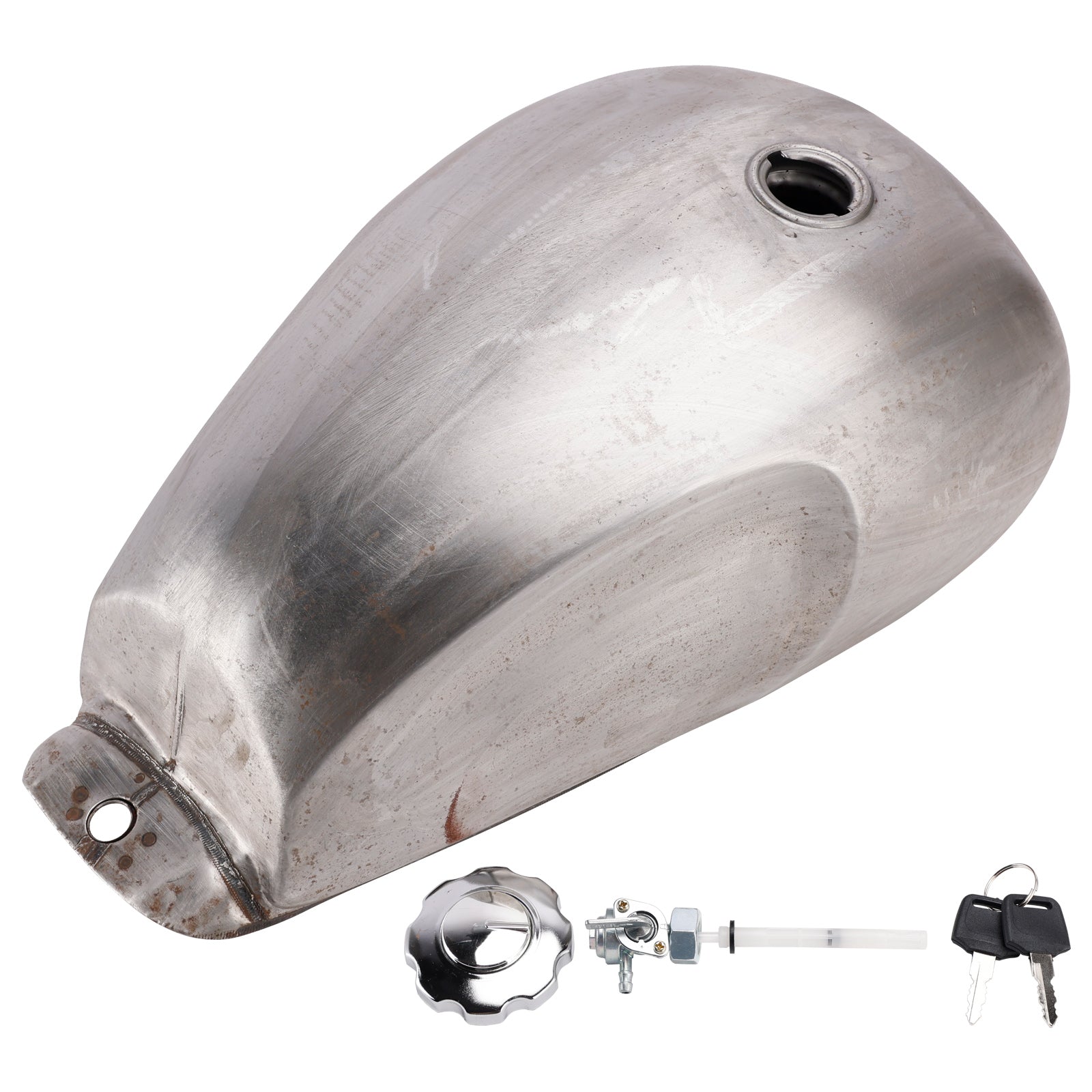 Scrambler Style Motorcycle Fuel Gas Tank 11L with Kneedents Bare Metal Unpainted