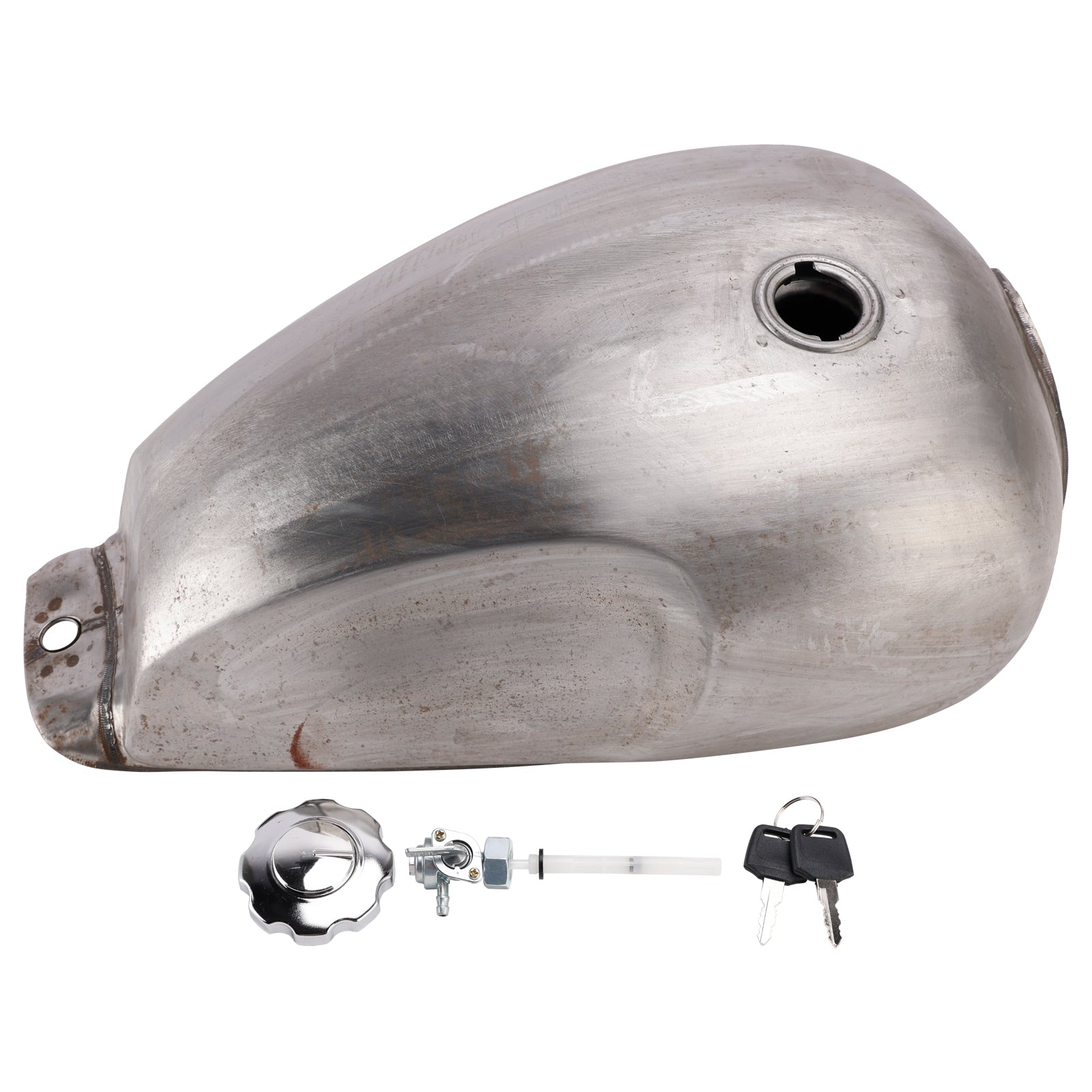 Scrambler Style Motorcycle Fuel Gas Tank 11L with Kneedents Bare Metal Unpainted