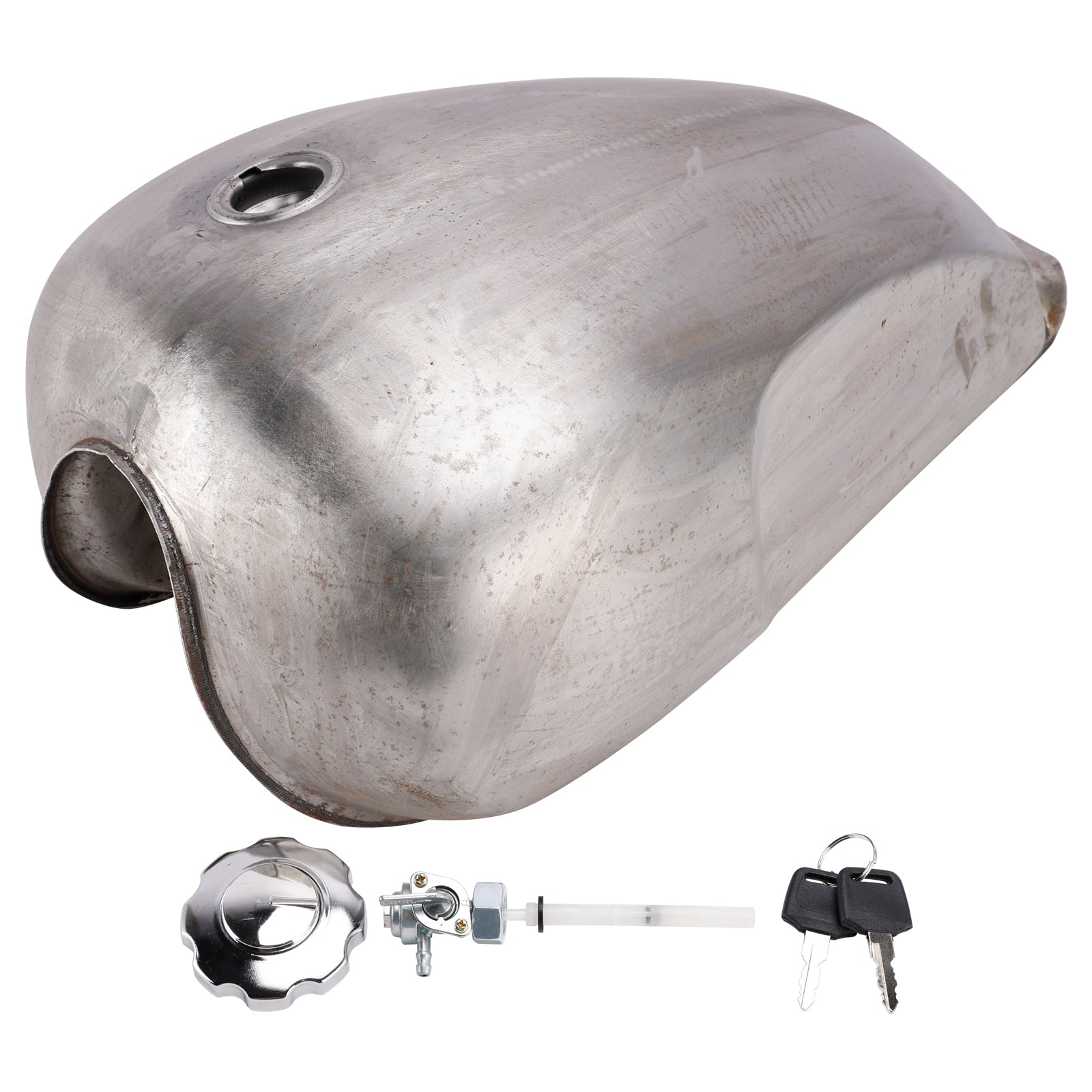 Scrambler Style Motorcycle Fuel Gas Tank 11L with Kneedents Bare Metal Unpainted