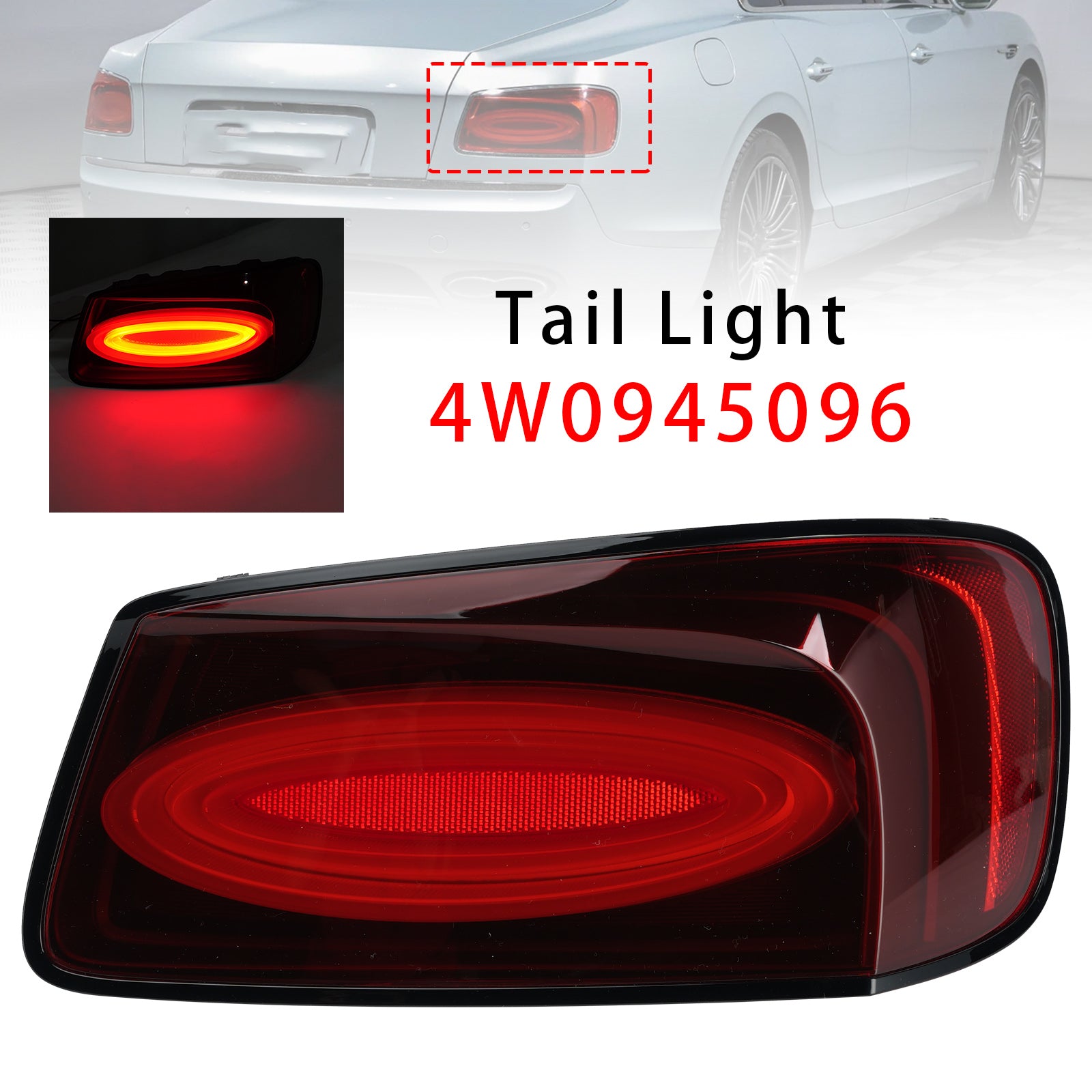Right Tail Light 4W0945096 For Bentley Flying Spur 4.0L 6.0L 2013-2019 Black