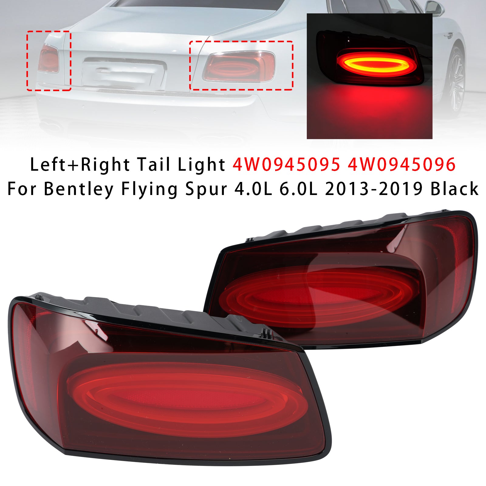 Left+Right Tail Light For Bentley Flying Spur 4.0L 6.0L 2013-2019 Black