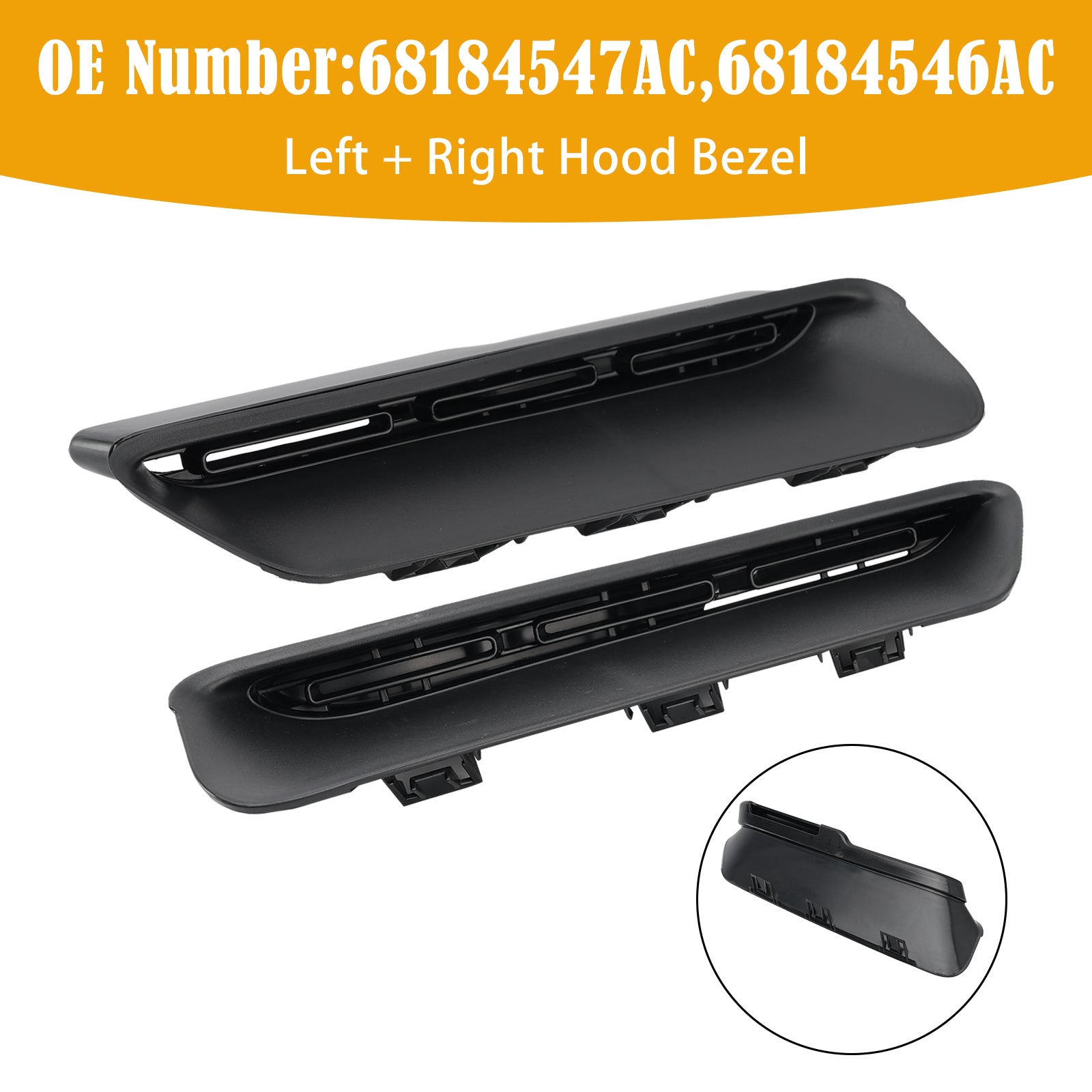 Left + Right Hood Bezel 68184547AC 68184546AC For Dodge Challenger 2015-2023