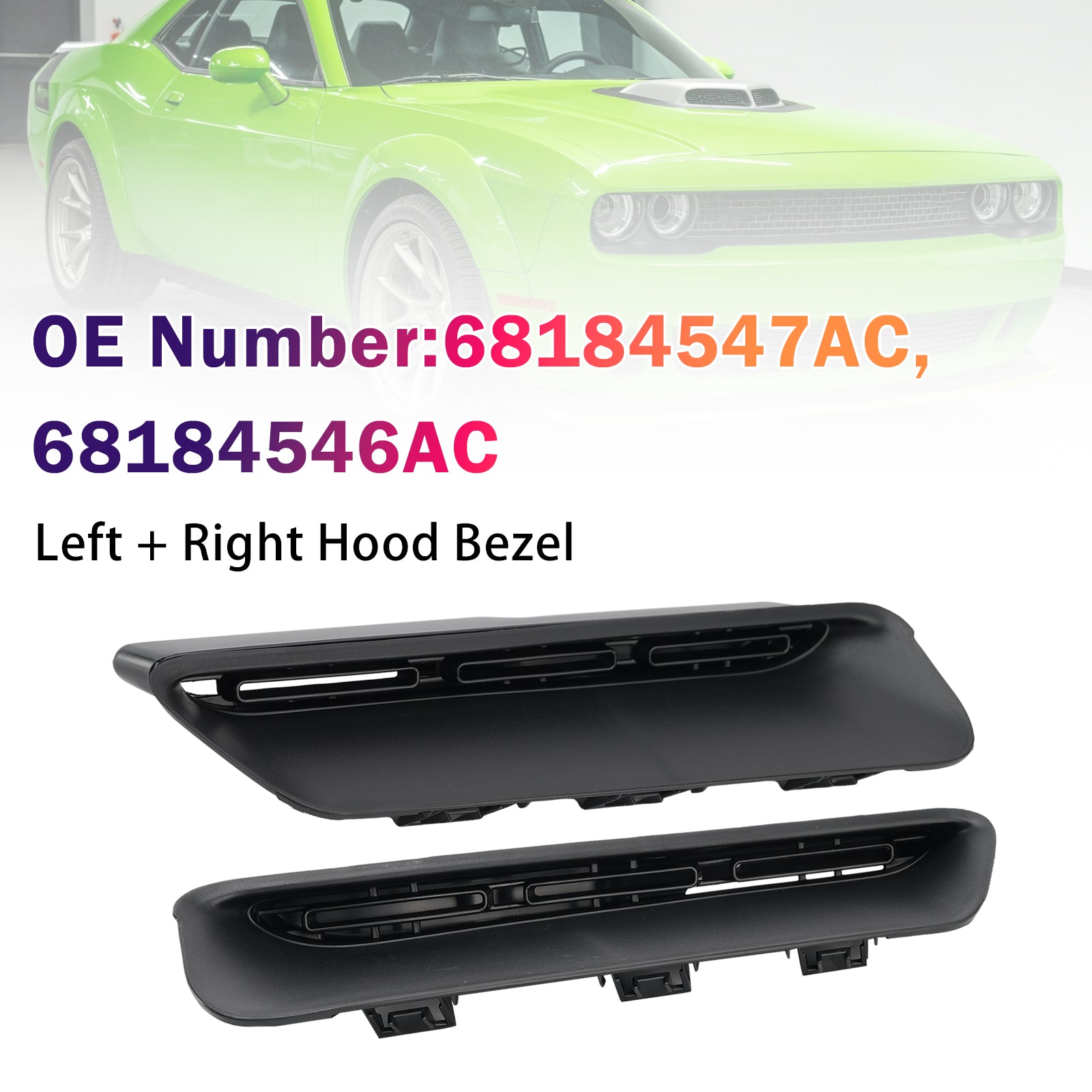 Left + Right Hood Bezel 68184547AC 68184546AC For Dodge Challenger 2015-2023