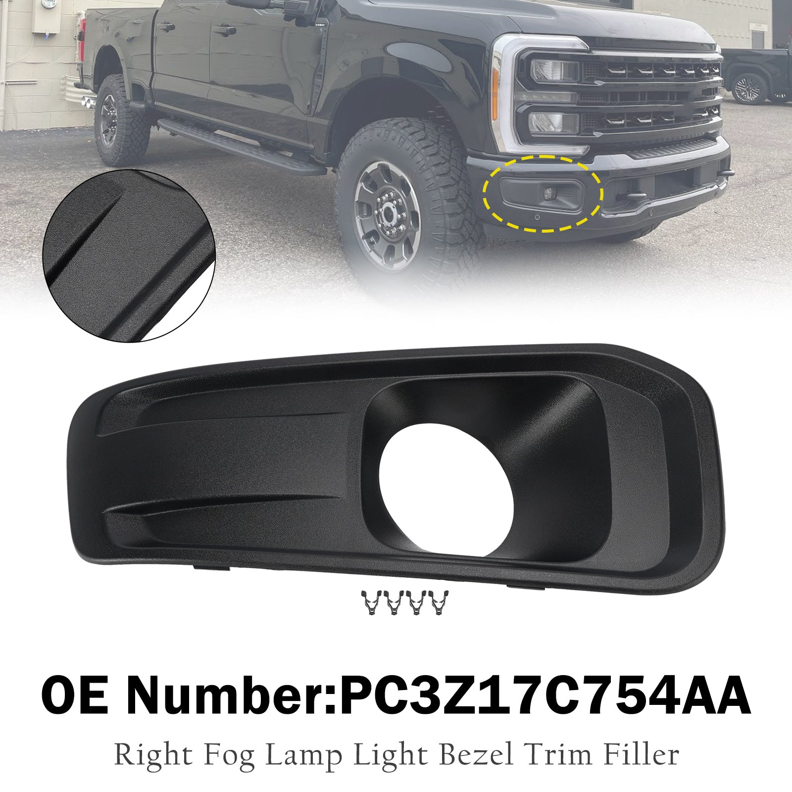 Right Fog Lamp Light Bezel PC3Z17C754AA For Ford F250/350/450/550 2023-2025
