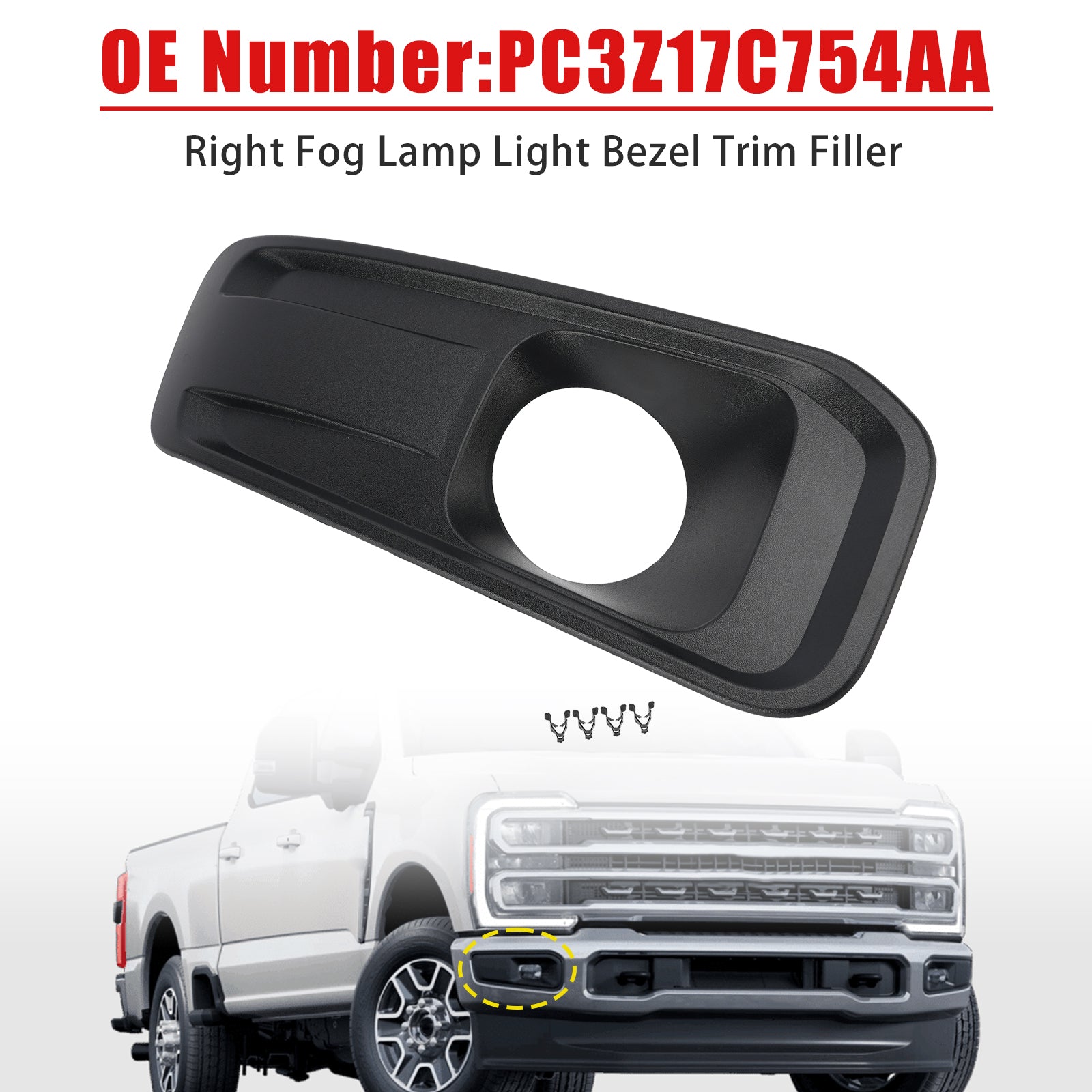 Right Fog Lamp Light Bezel PC3Z17C754AA For Ford F250/350/450/550 2023-2025
