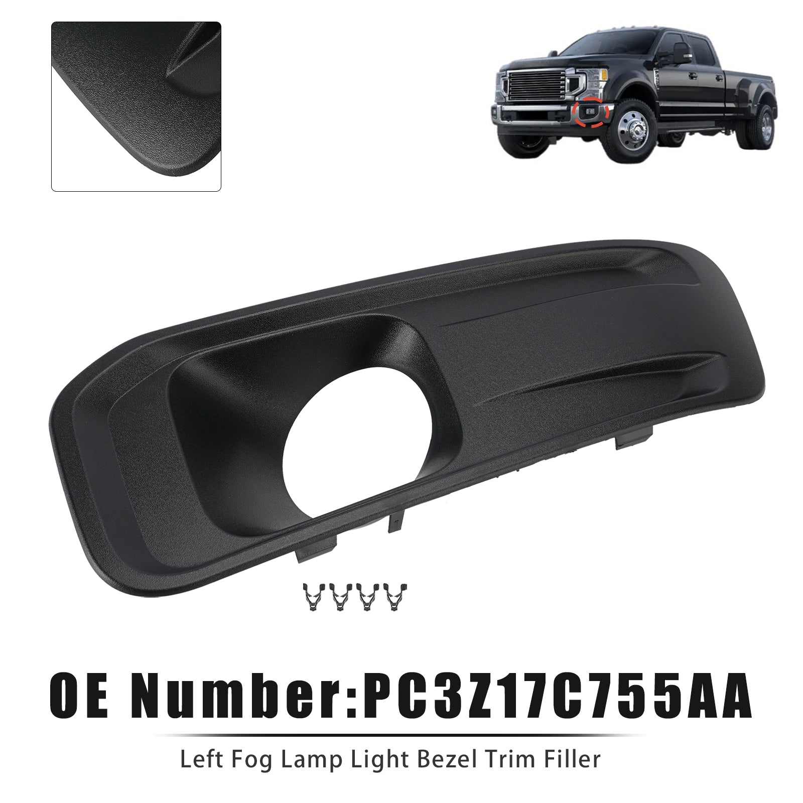 Left Fog Lamp Light Bezel PC3Z17C755AA For Ford F250/350/450/550 2023-2025