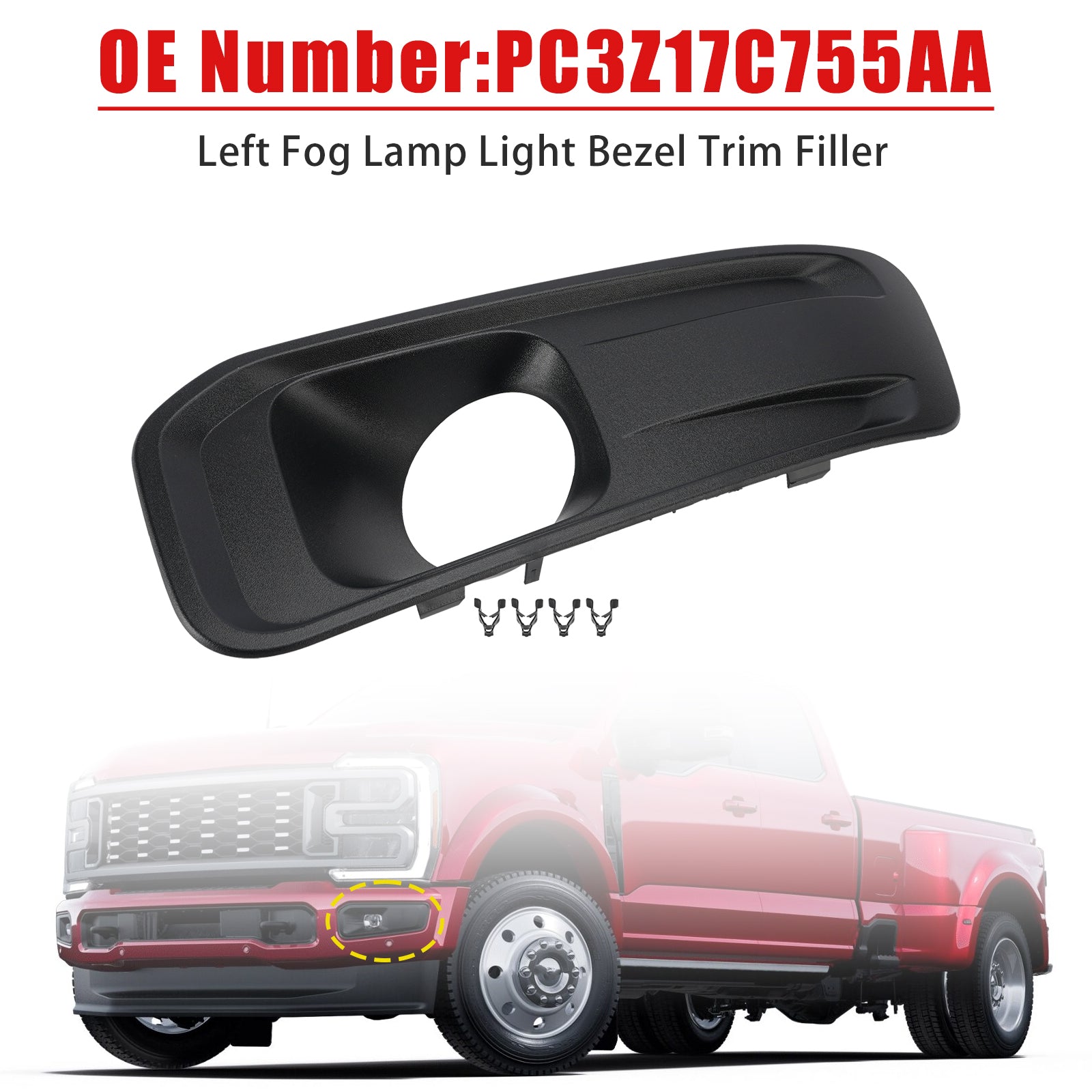Left Fog Lamp Light Bezel PC3Z17C755AA For Ford F250/350/450/550 2023-2025