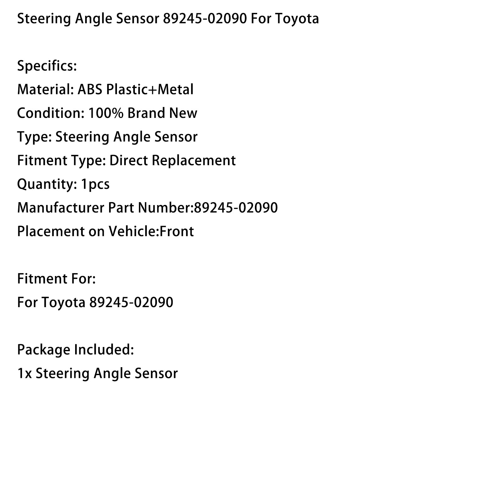 Steering Angle Sensor 89245-02090 For Toyota
