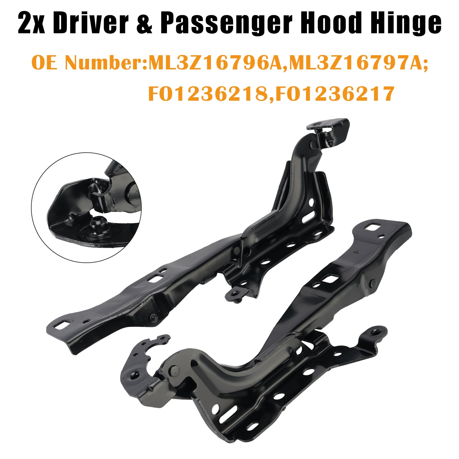 2x Driver & Passenger Hood Hinge for Ford F-150 Limited Lariat Raptor 2021-2023