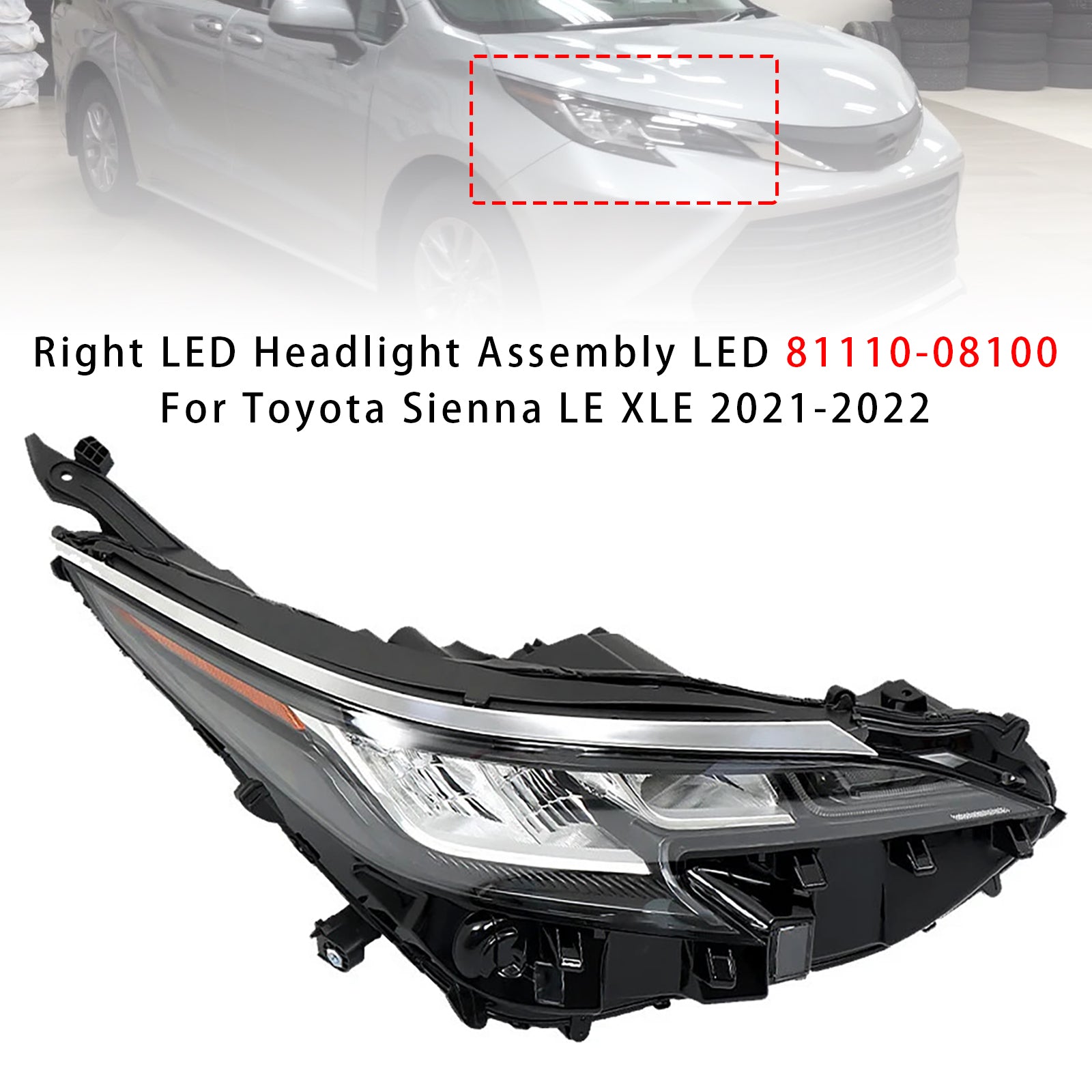 Right LED Headlight Assembly LED 81110-08100 For Toyota Sienna LE XLE 2021-2022