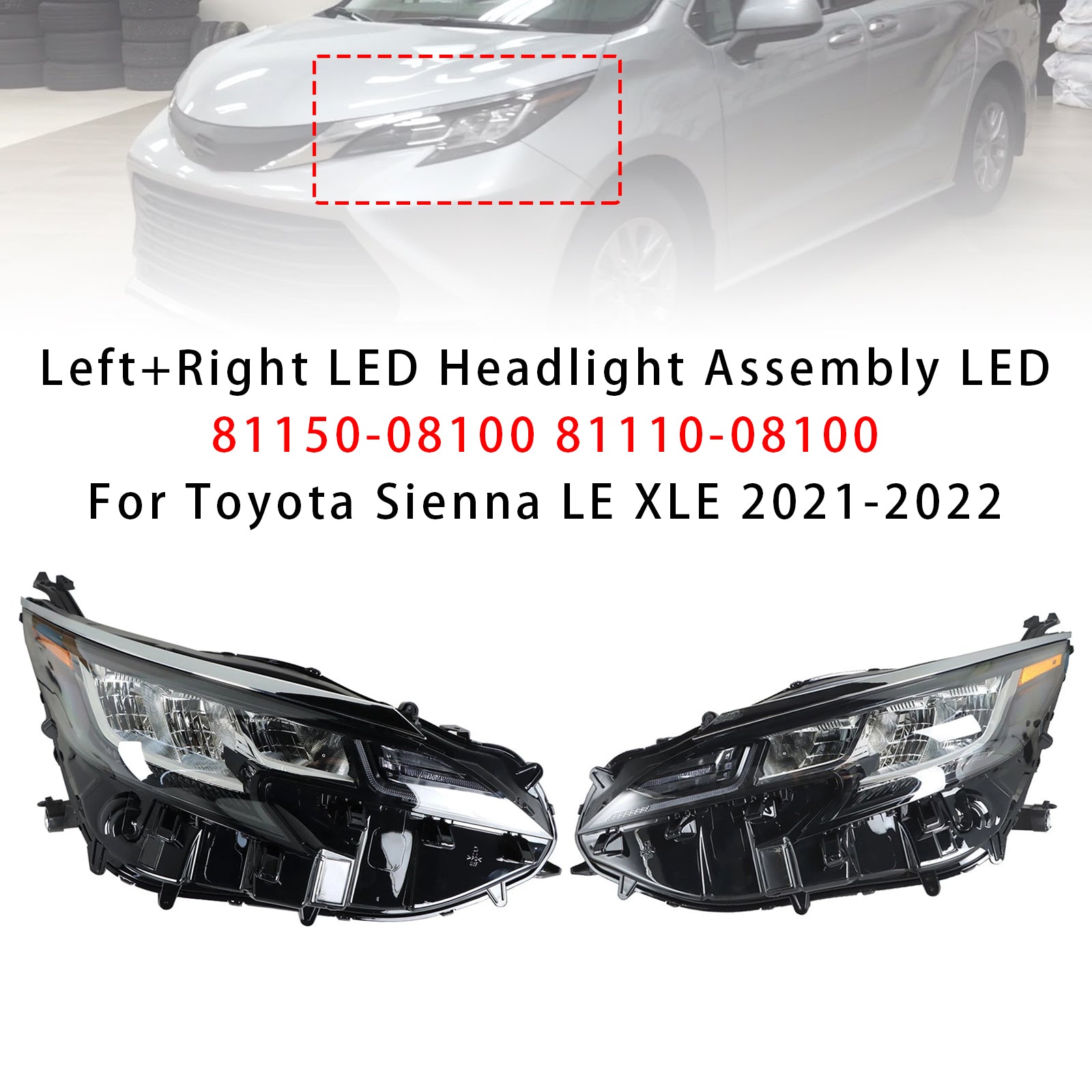 Left+Right LED Headlight Assembly LED For Toyota Sienna LE XLE 2021-2022