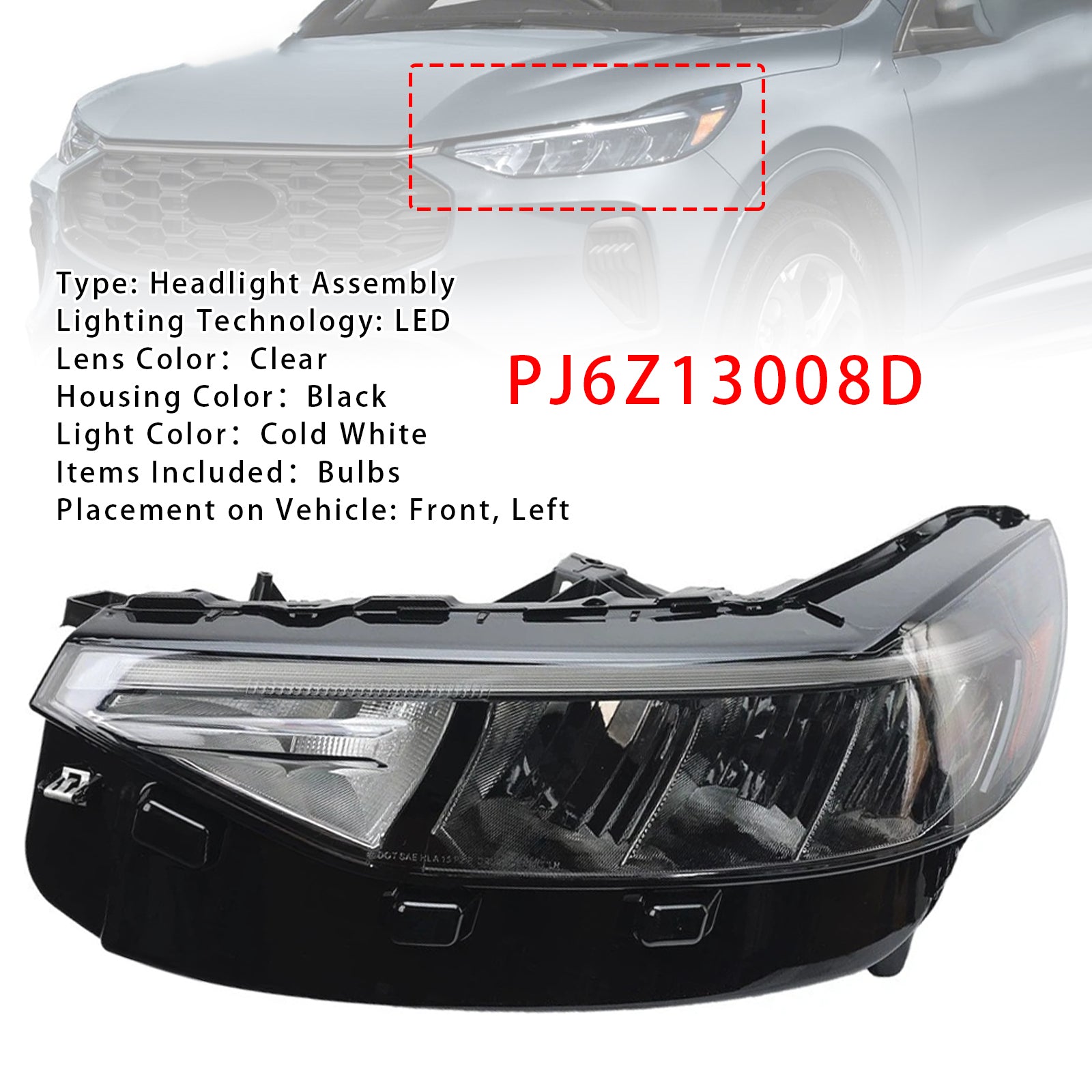 Left LED Headlight Assembly PJ6Z13008D For Ford Escape 2023-2025