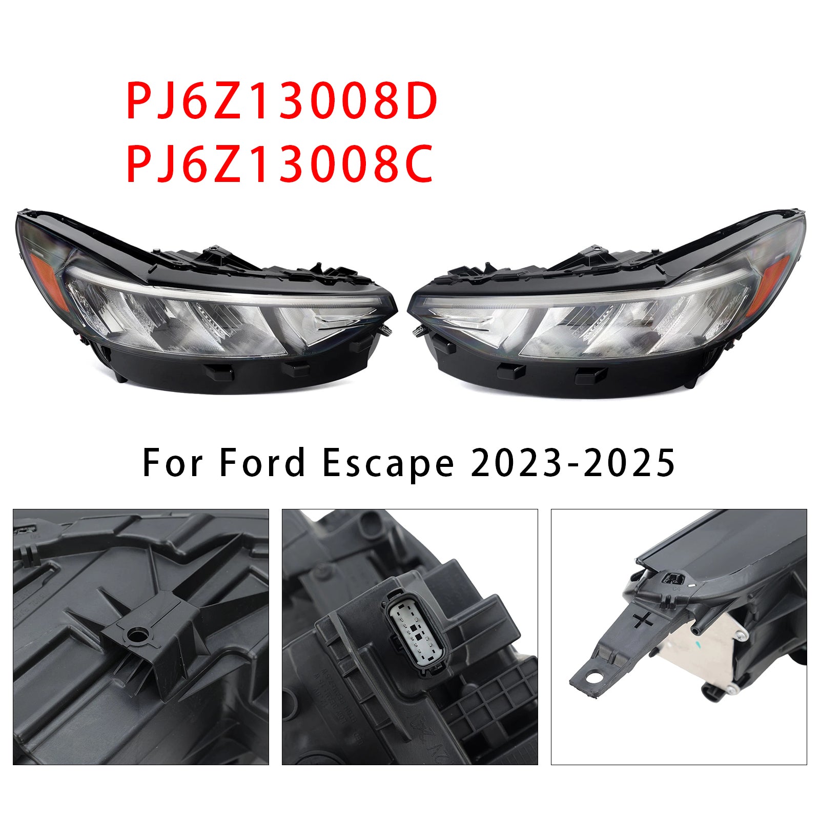 Left+Right LED Headlight Assembly PJ6Z13008D PJ6Z13008C For Ford Escape 23-2025