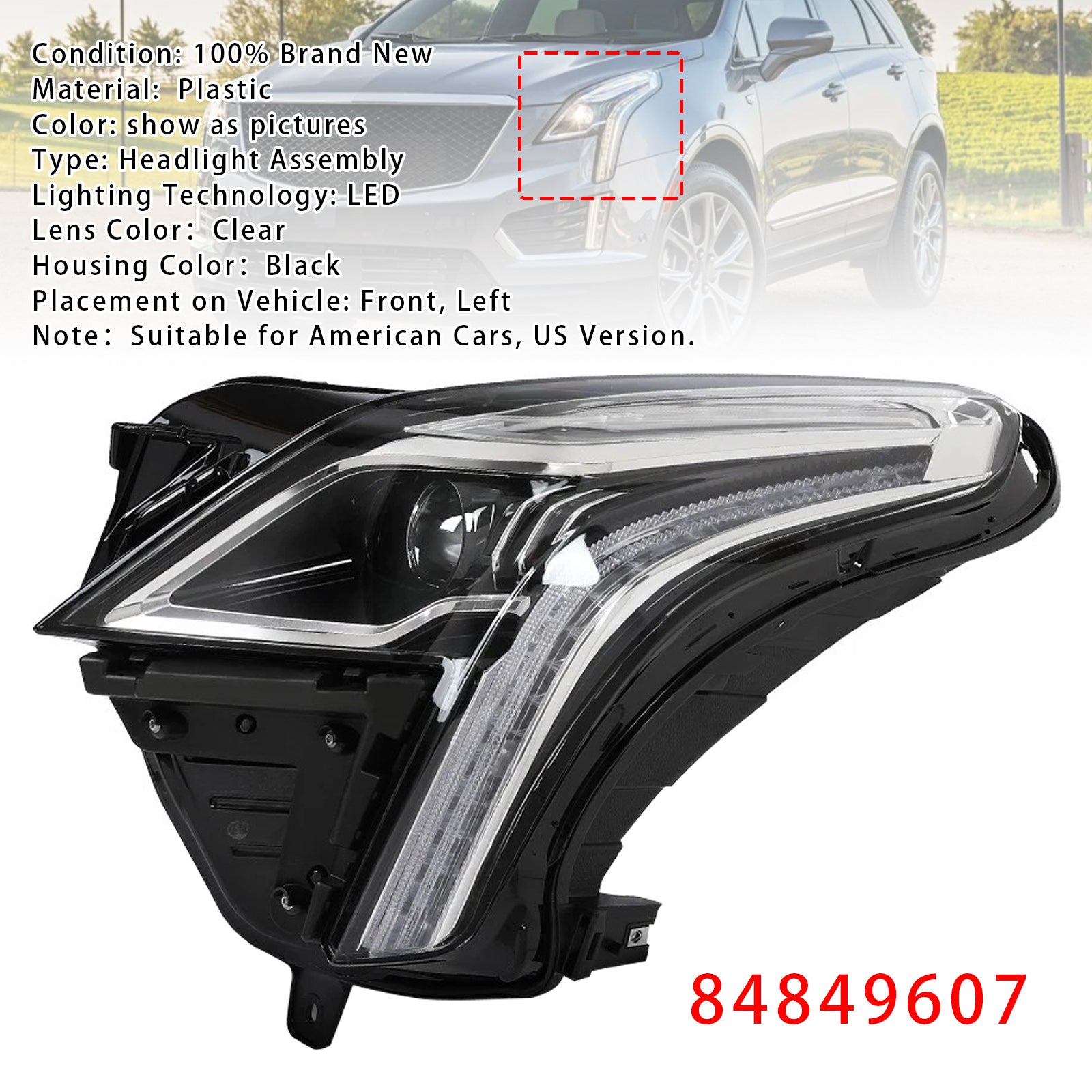 Left LED Headlight Assembly 84849607 For Cadillac XT5 2020-2023