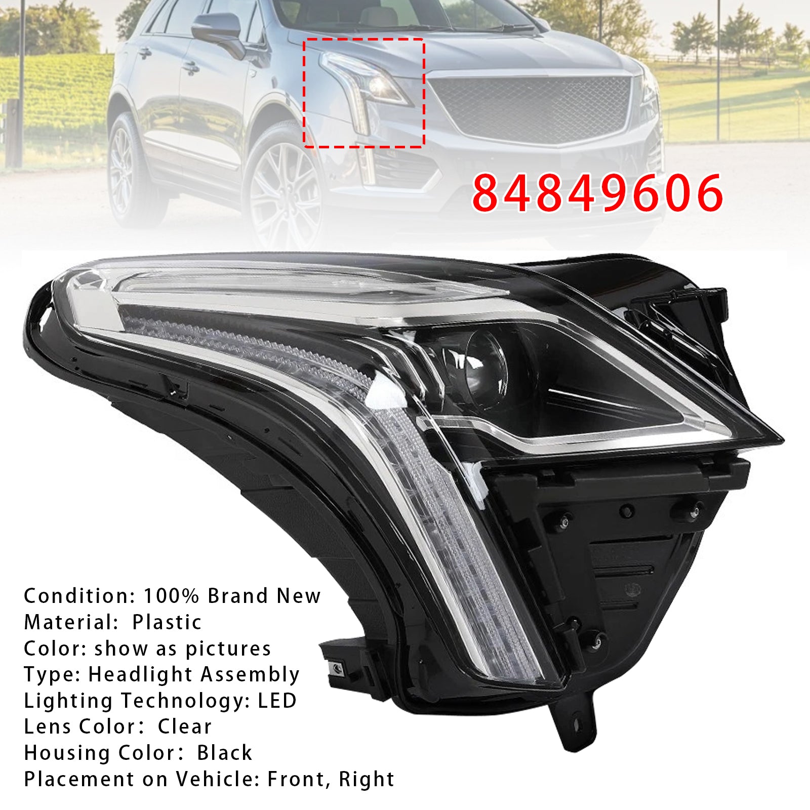 Right LED Headlight Assembly 84849606 For Cadillac XT5 2020-2023