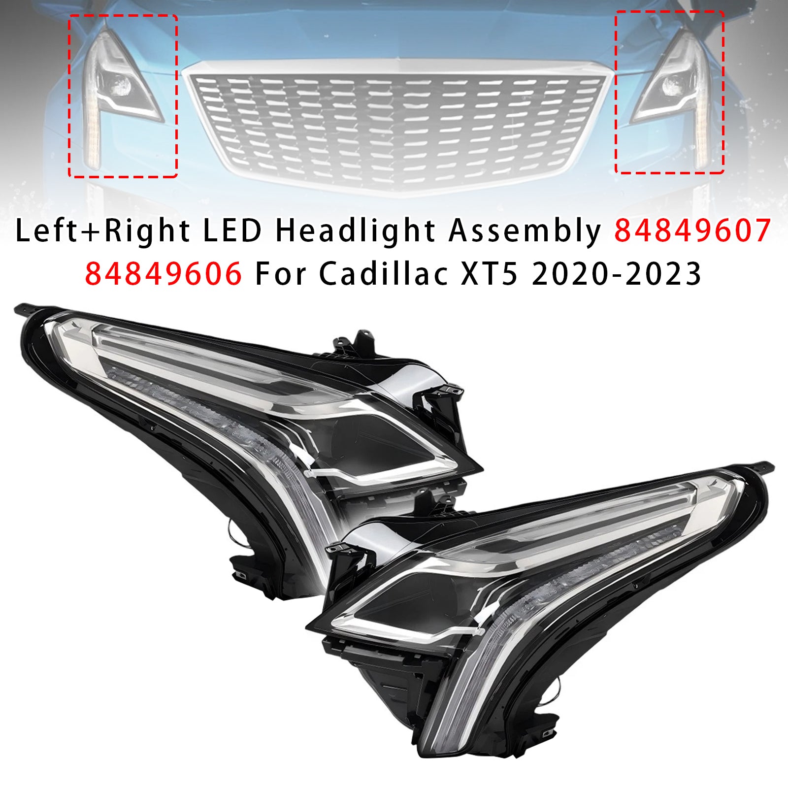 Left+Right LED Headlight Assembly 84849607 84849606 For Cadillac XT5 2020-2023