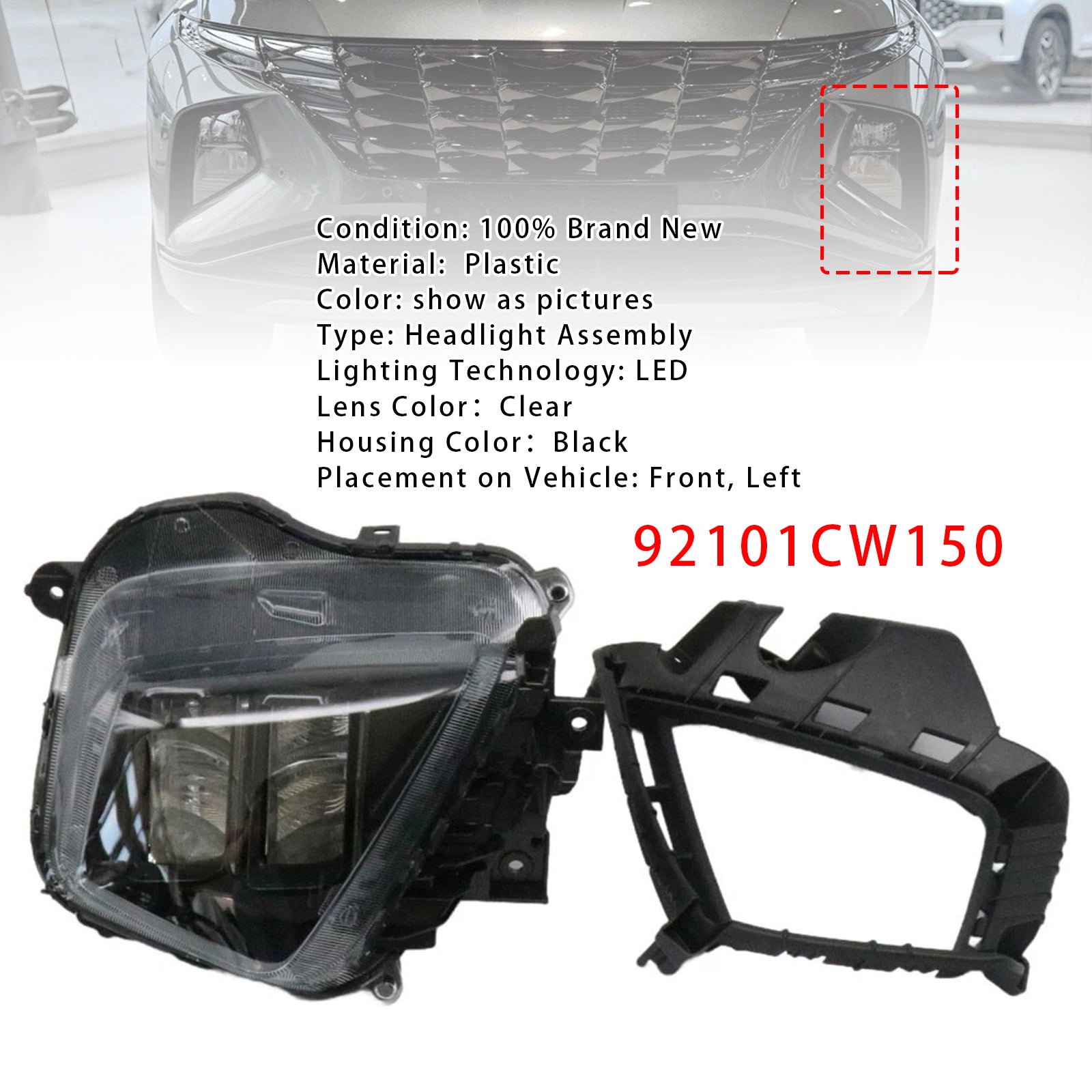 Front Left LED Headlight 92101CW150 For Hyundai Tucson SEL 2022-2024