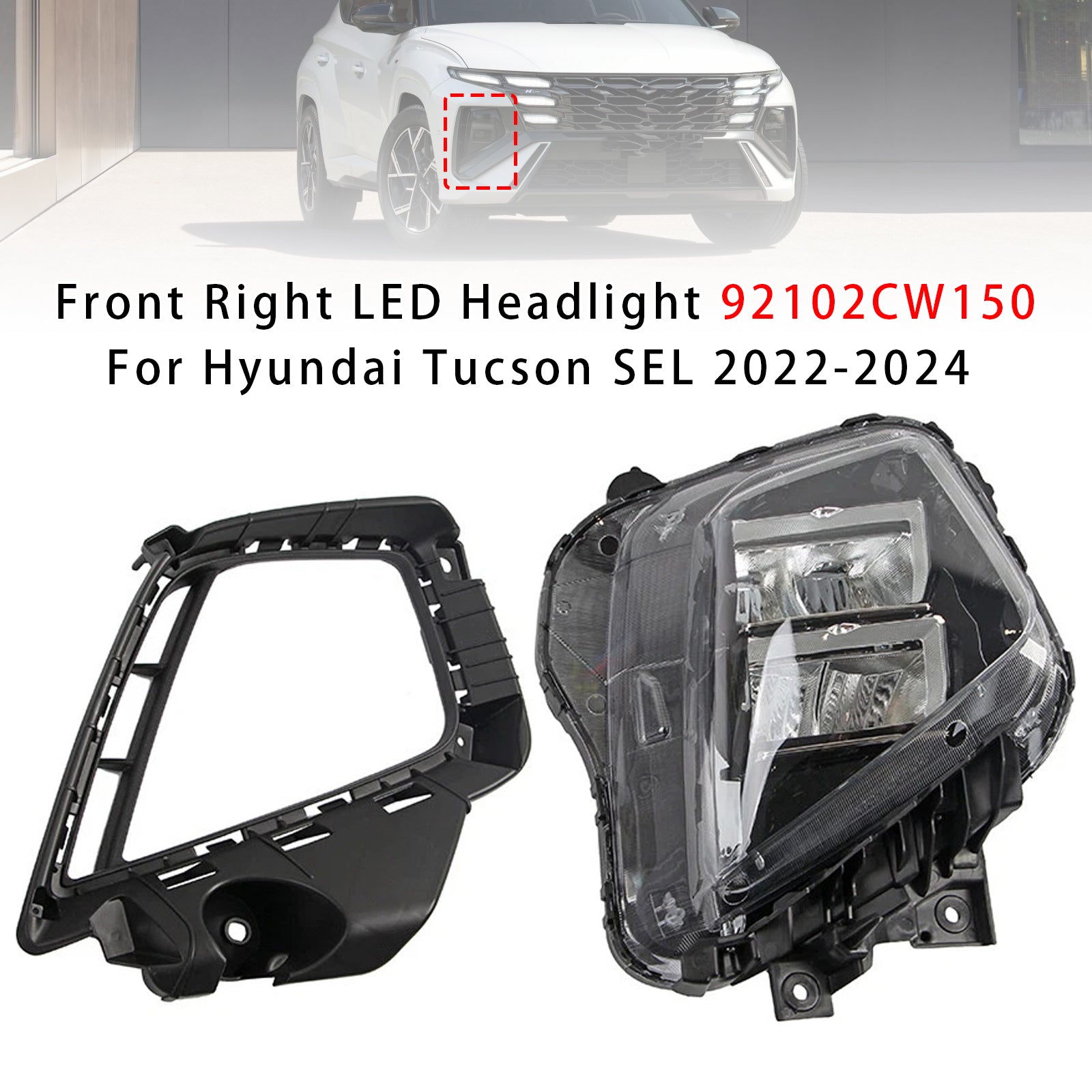 Front Right LED Headlight 92102CW150 For Hyundai Tucson SEL 2022-2024
