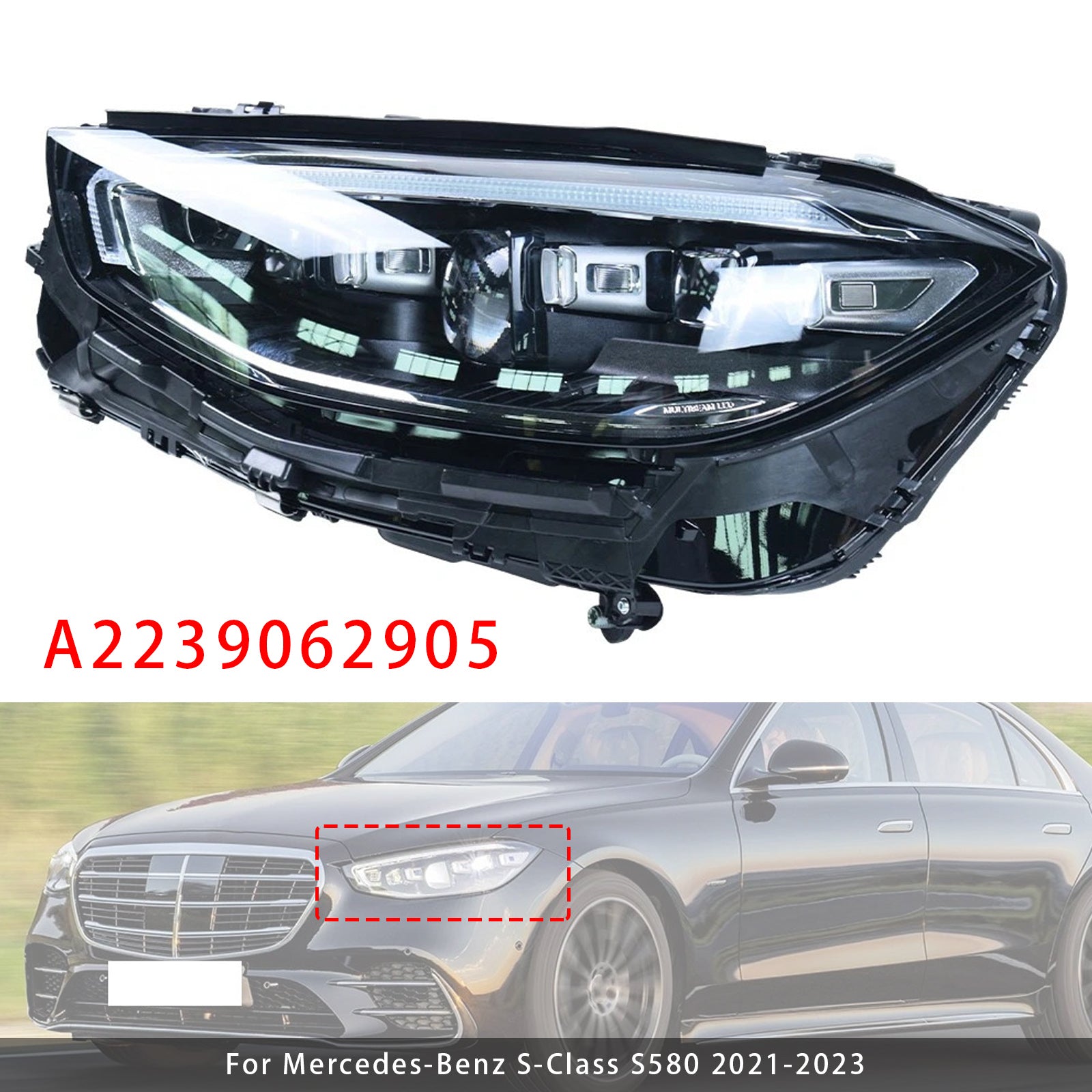 Left LED Headlight Assembly A2239062905 For Mercedes-Benz S-Class S580 2021-2023