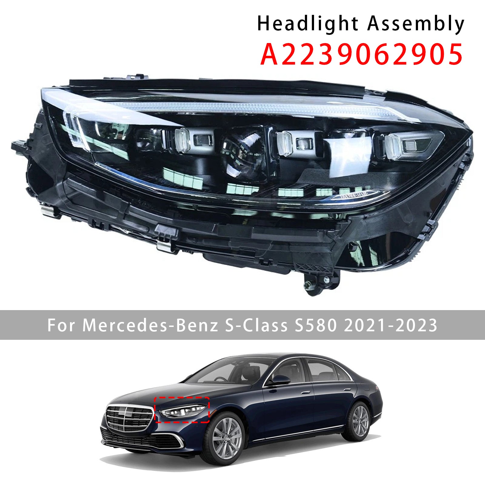 Left LED Headlight Assembly A2239062905 For Mercedes-Benz S-Class S580 2021-2023